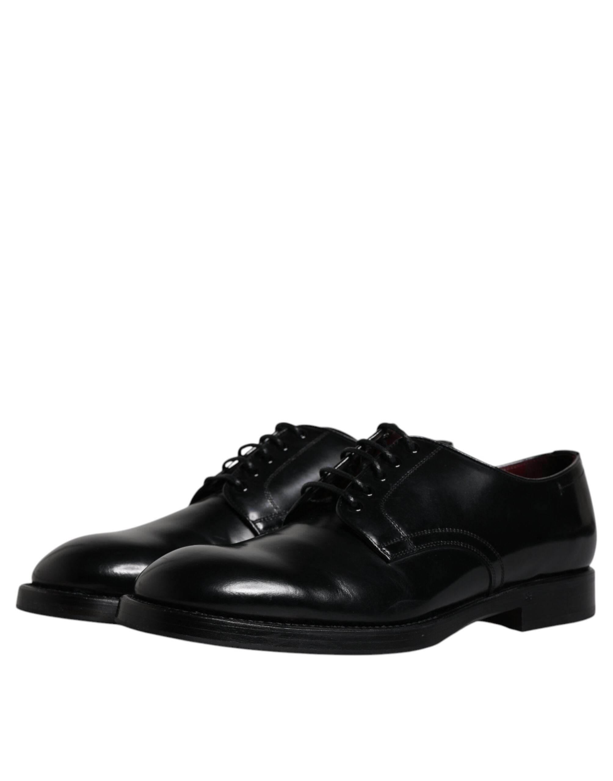 Dolce & Gabbana Black Leather Lace Up Men Derby Formal Shoes - Hilstor