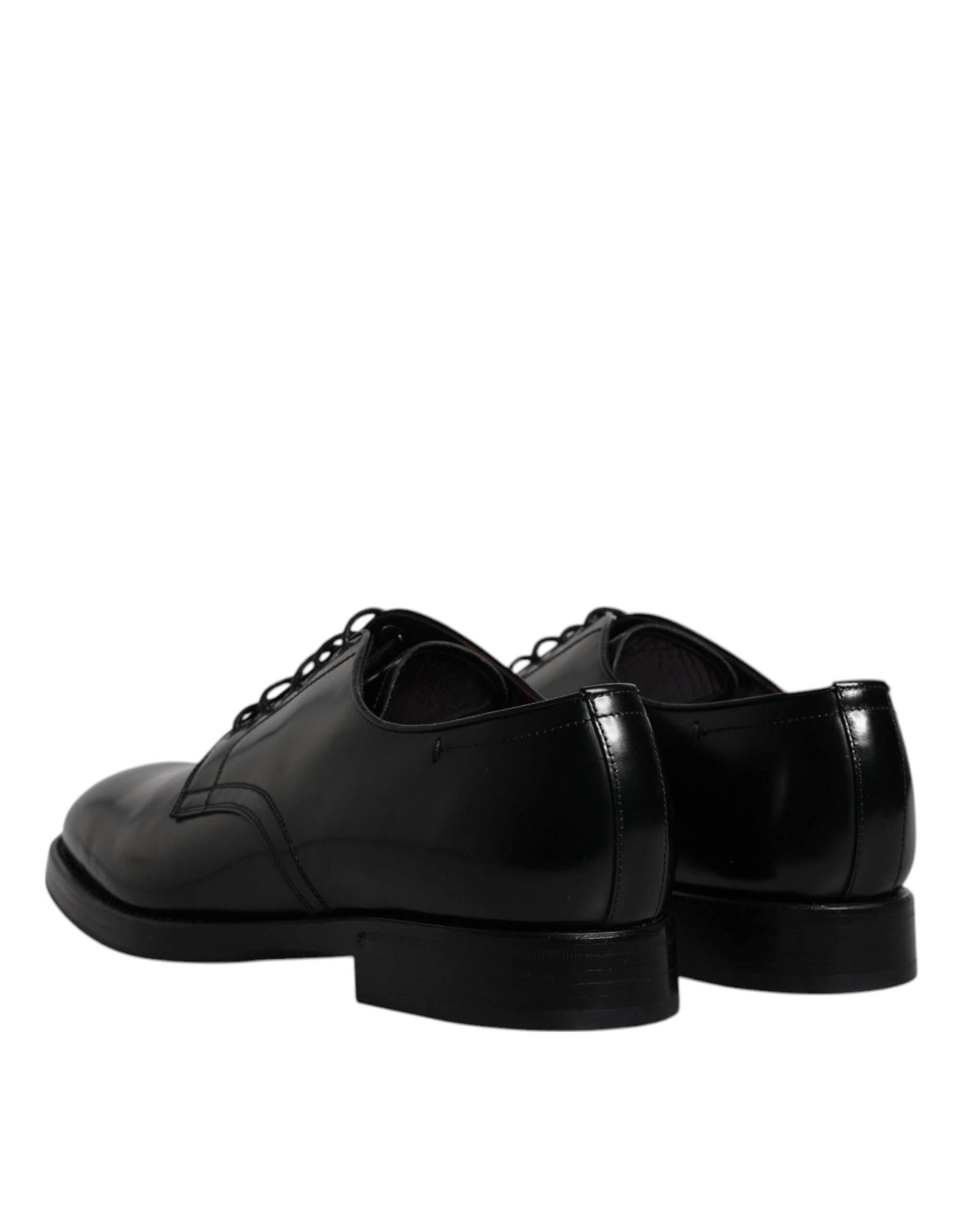 Dolce & Gabbana Black Leather Lace Up Men Derby Formal Shoes - Hilstor
