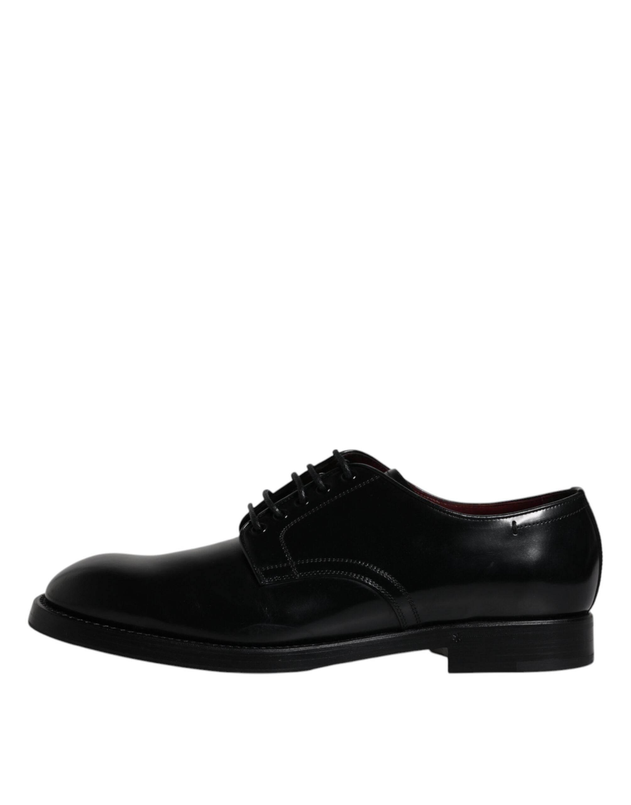 Dolce & Gabbana Black Leather Lace Up Men Derby Formal Shoes - Hilstor
