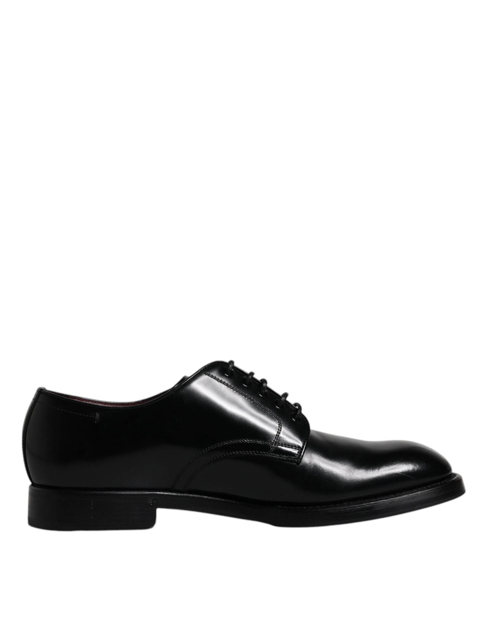 Dolce & Gabbana Black Leather Lace Up Men Derby Formal Shoes - Hilstor