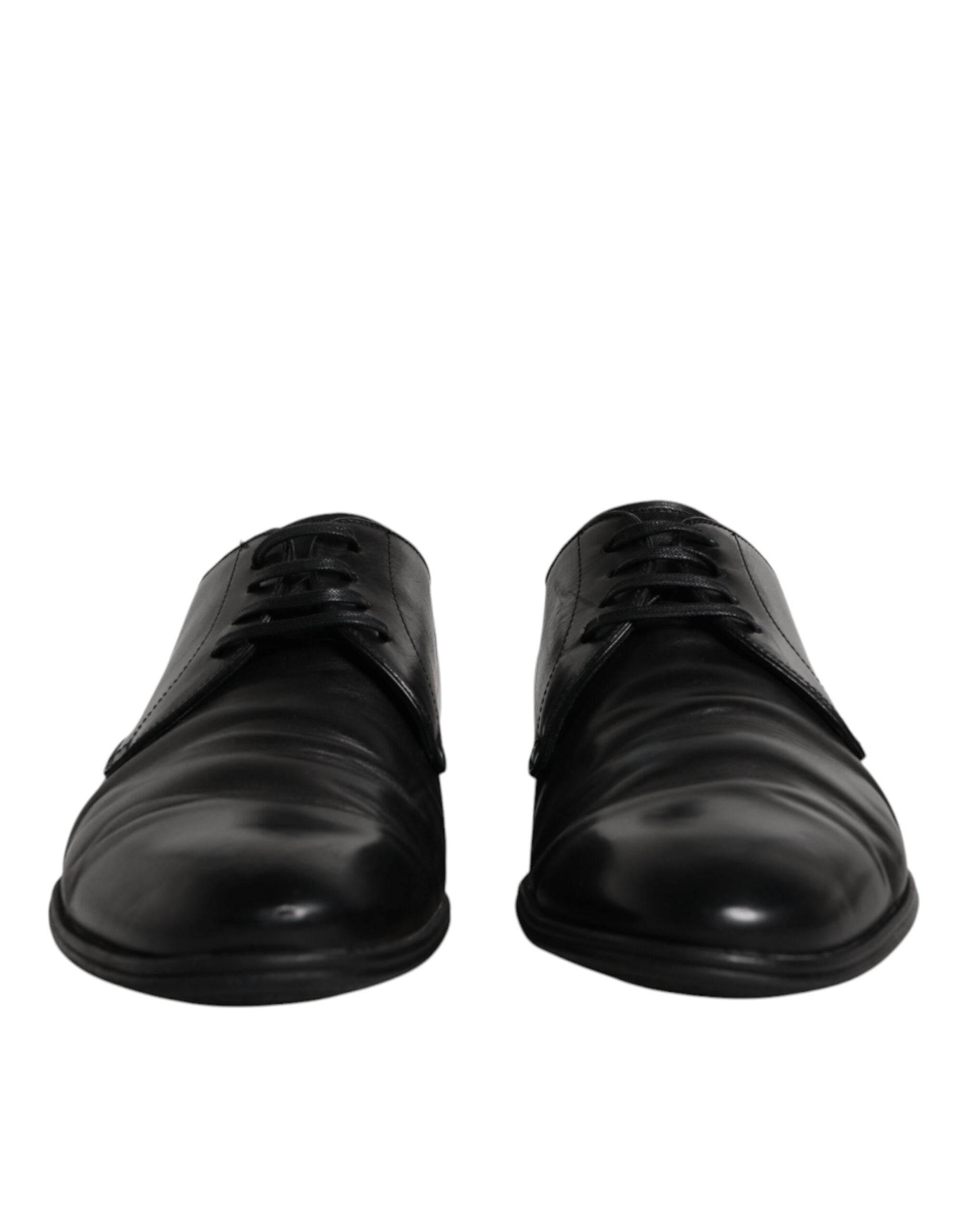 Dolce & Gabbana Black Leather Lace Up Men Derby Formal Shoes - Hilstor