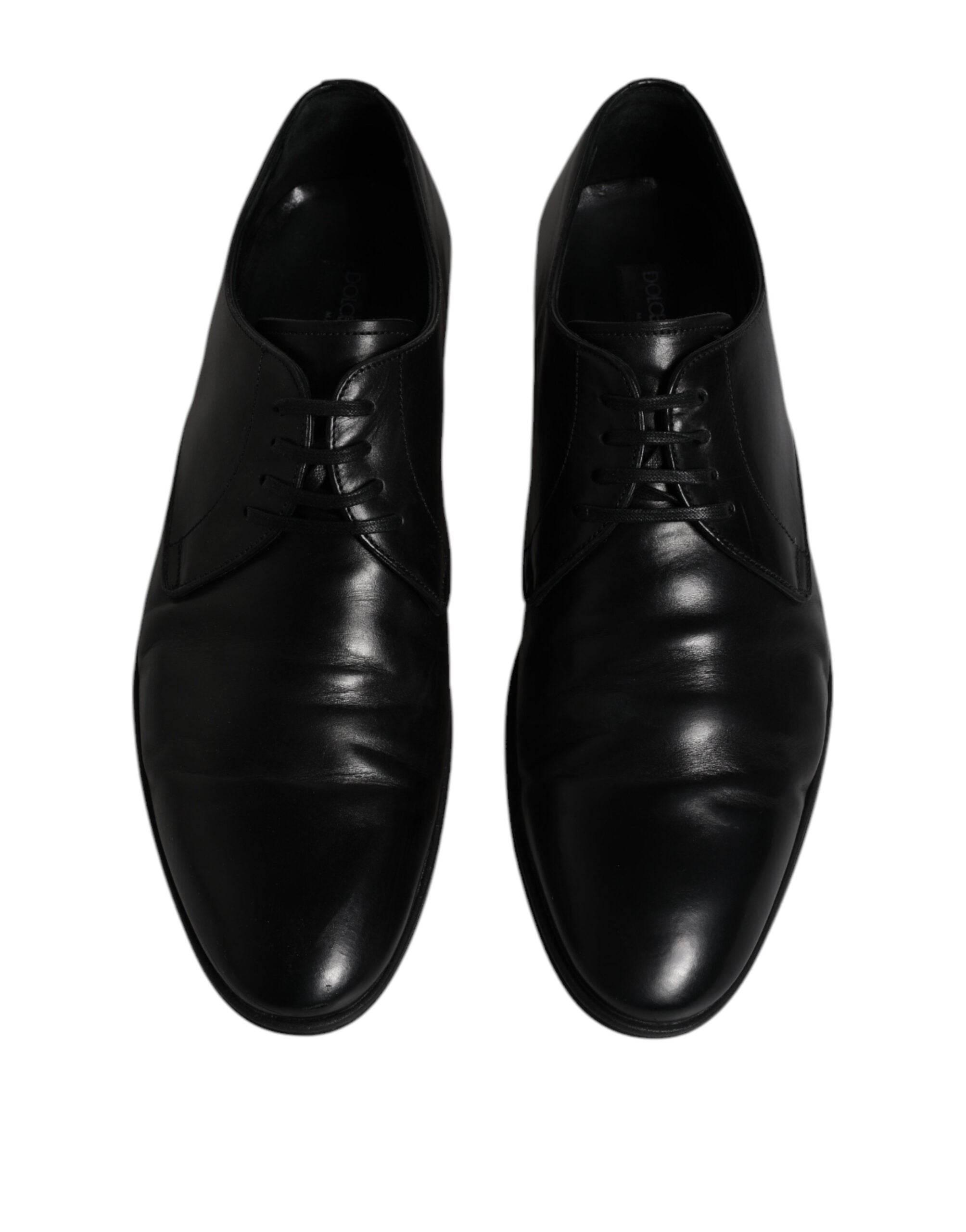 Dolce & Gabbana Black Leather Lace Up Men Derby Formal Shoes - Hilstor