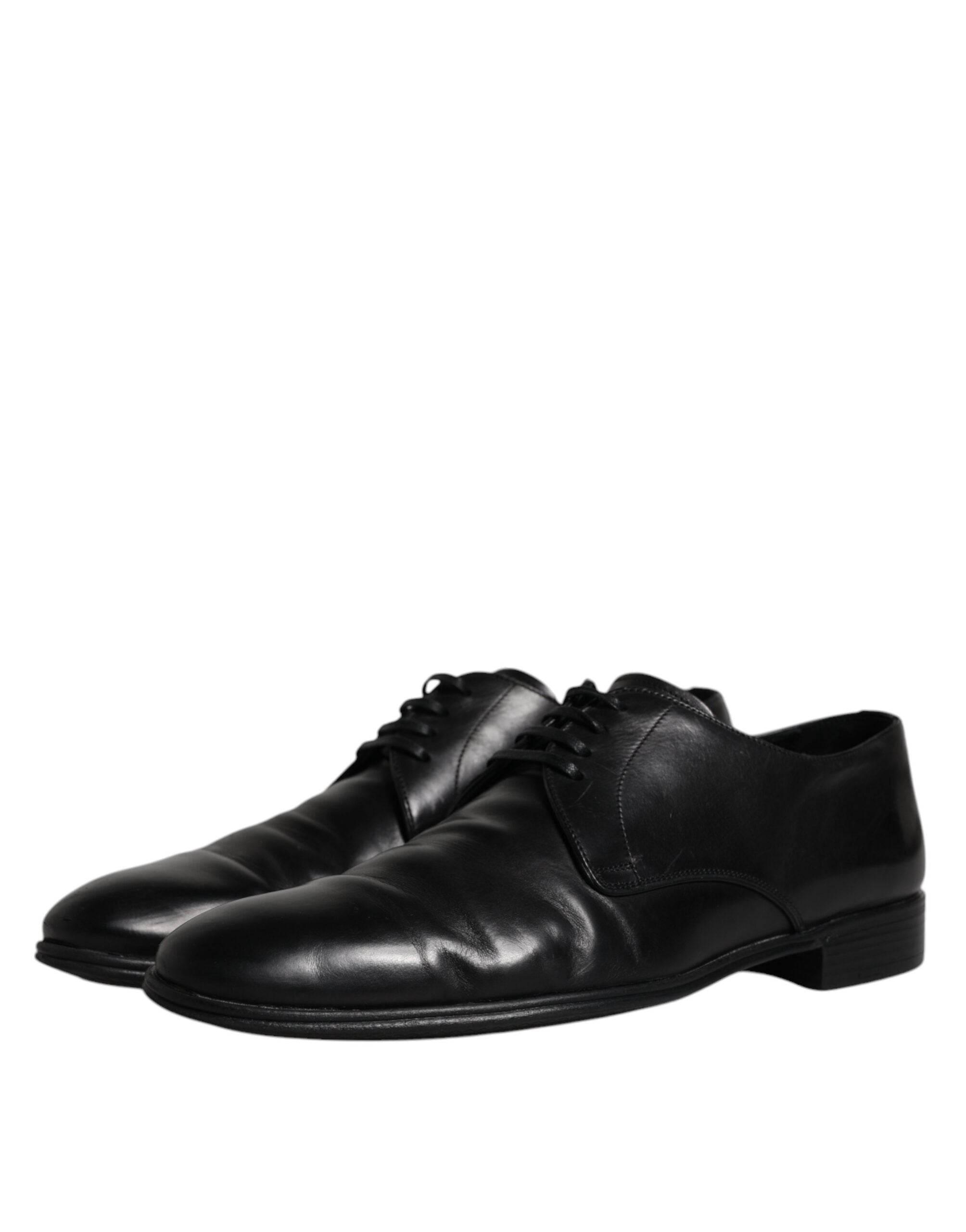 Dolce & Gabbana Black Leather Lace Up Men Derby Formal Shoes - Hilstor
