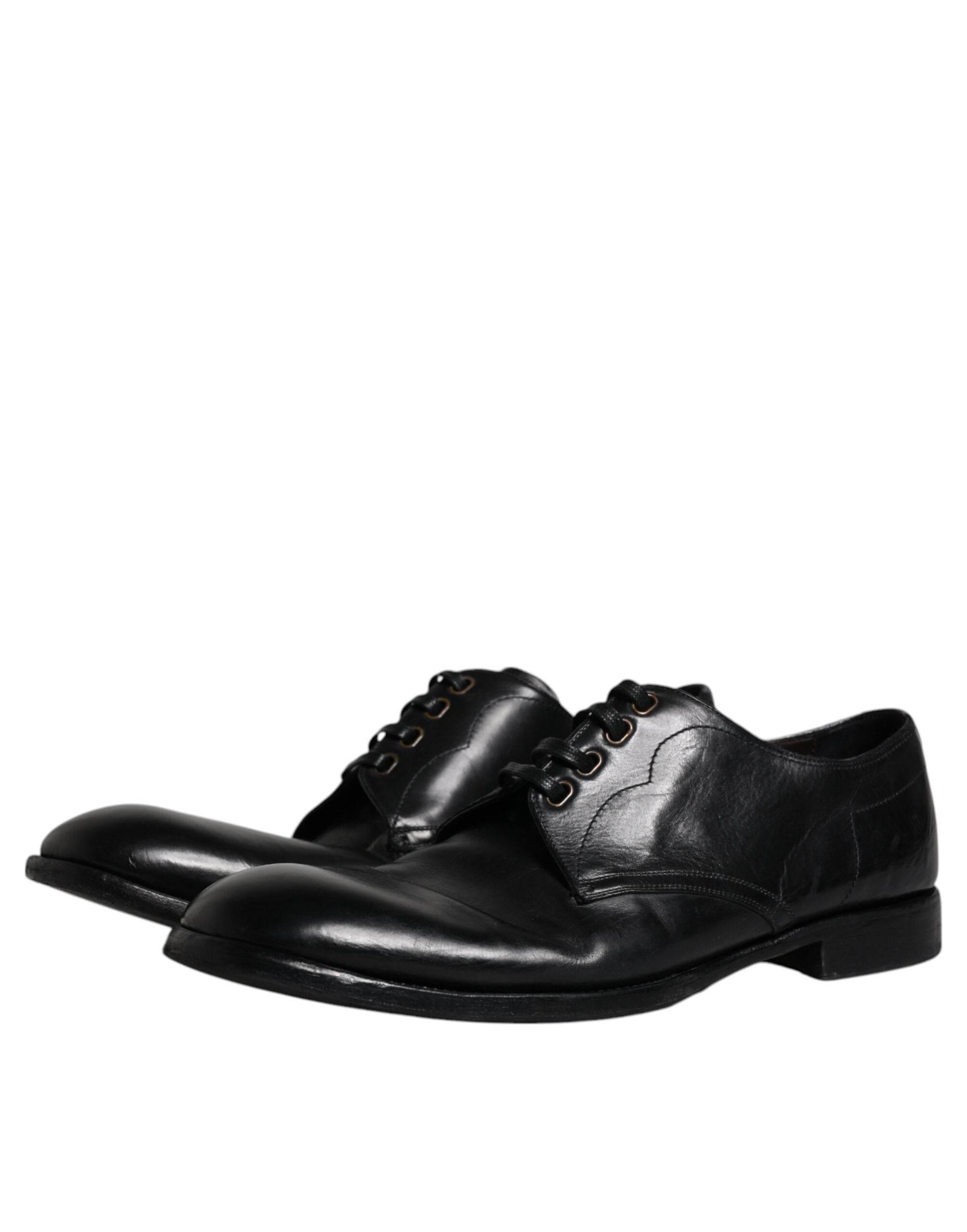 Dolce & Gabbana Black Leather Derby Formal Men Dress Shoes - Hilstor