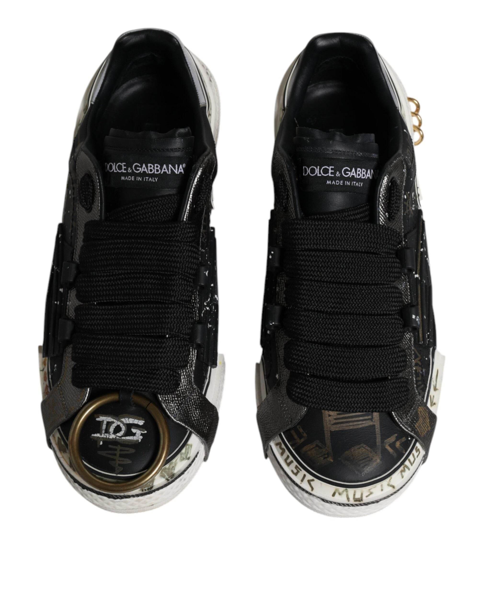 Dolce & Gabbana Black White Portofino Low Top Sneakers Shoes - Hilstor
