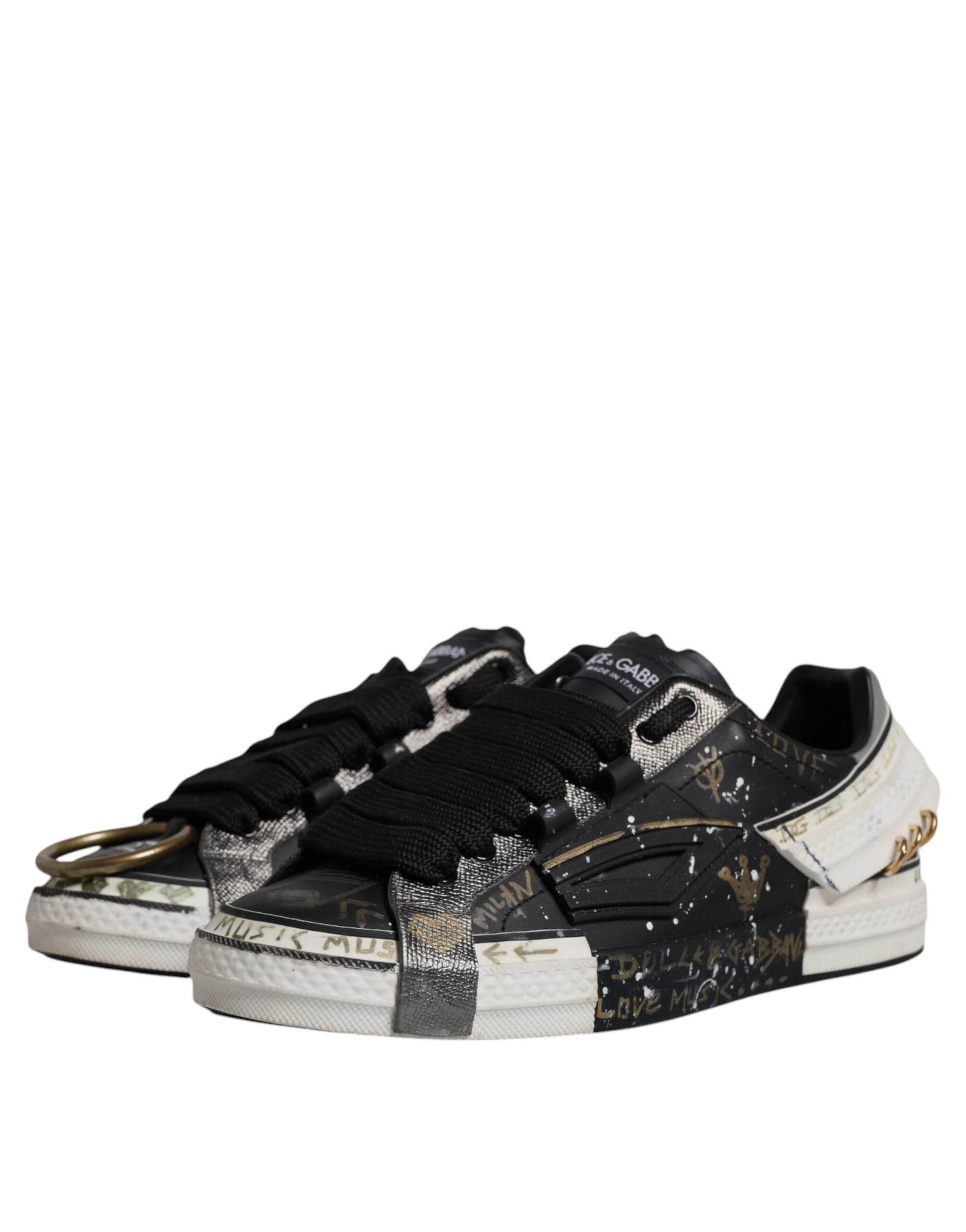 Dolce & Gabbana Black White Portofino Low Top Sneakers Shoes - Hilstor