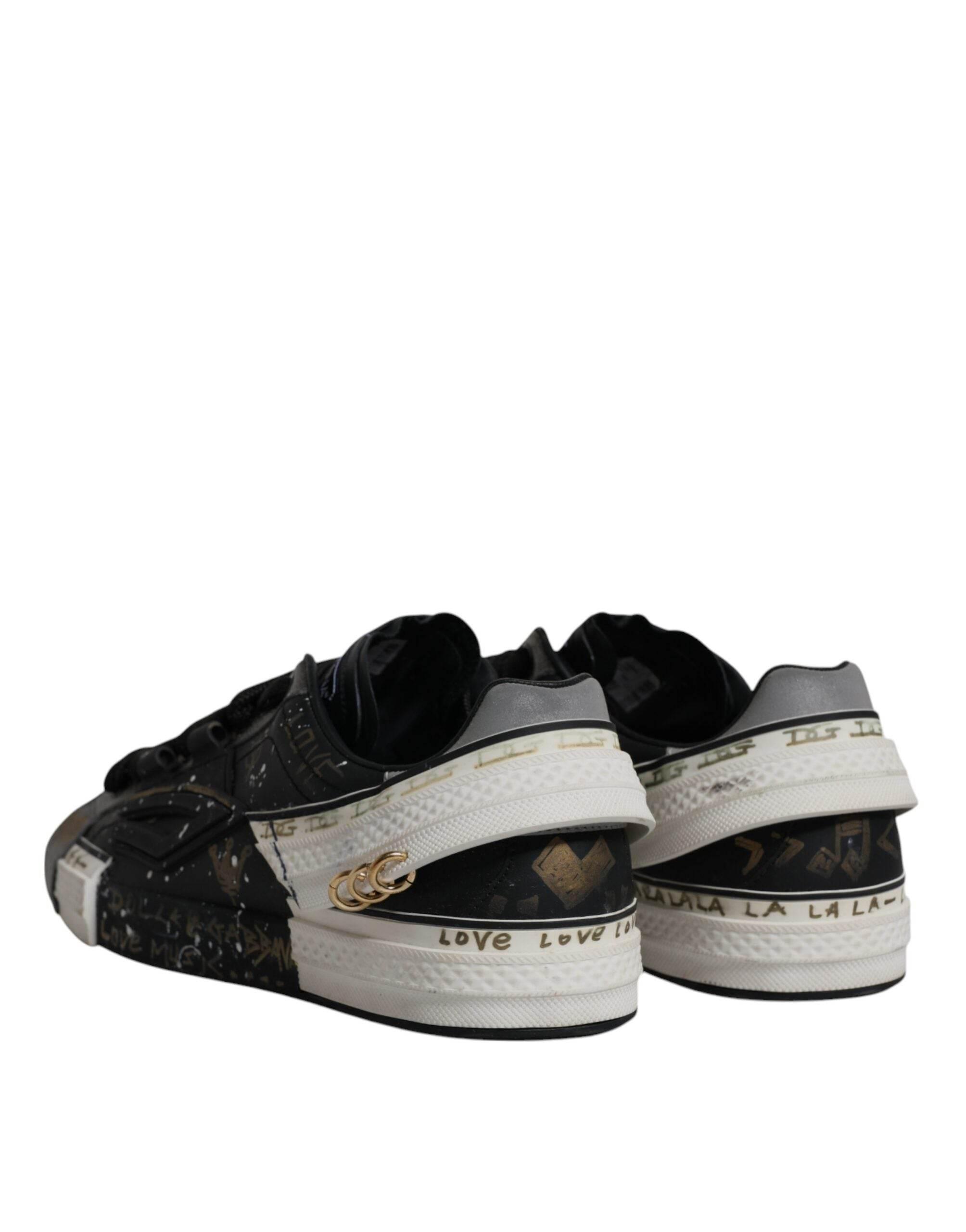 Dolce & Gabbana Black White Portofino Low Top Sneakers Shoes - Hilstor