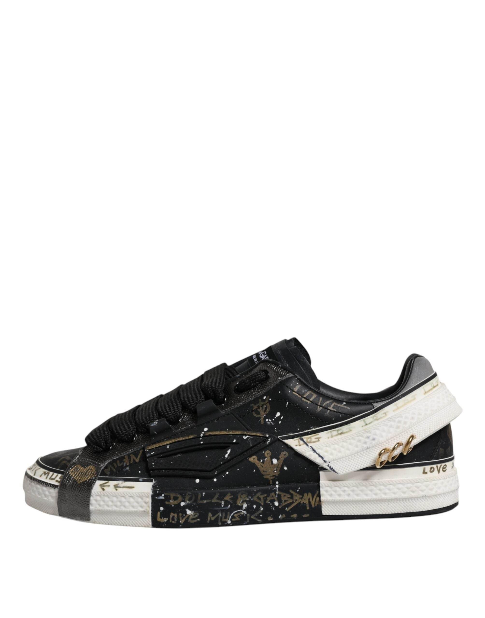 Dolce & Gabbana Black White Portofino Low Top Sneakers Shoes - Hilstor