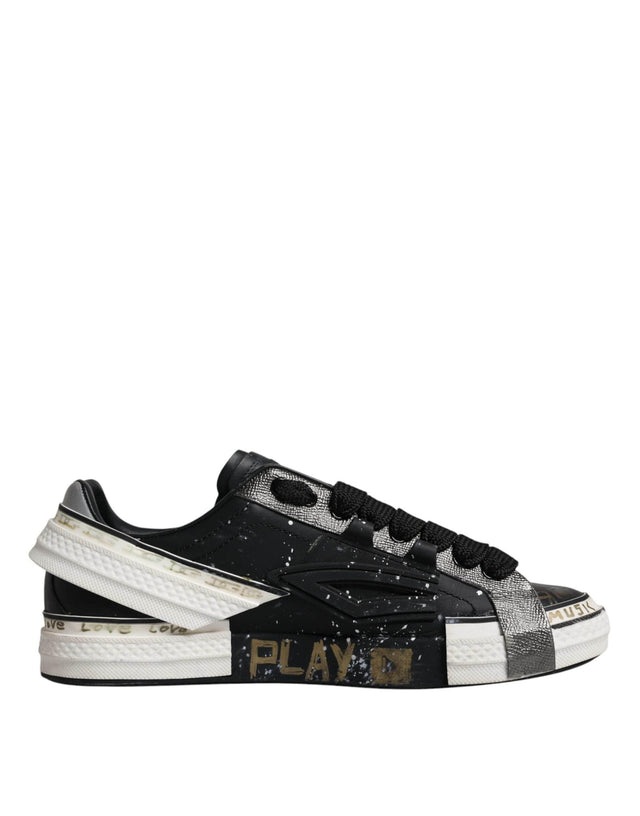 Dolce & Gabbana Black White Portofino Low Top Sneakers Shoes - Hilstor