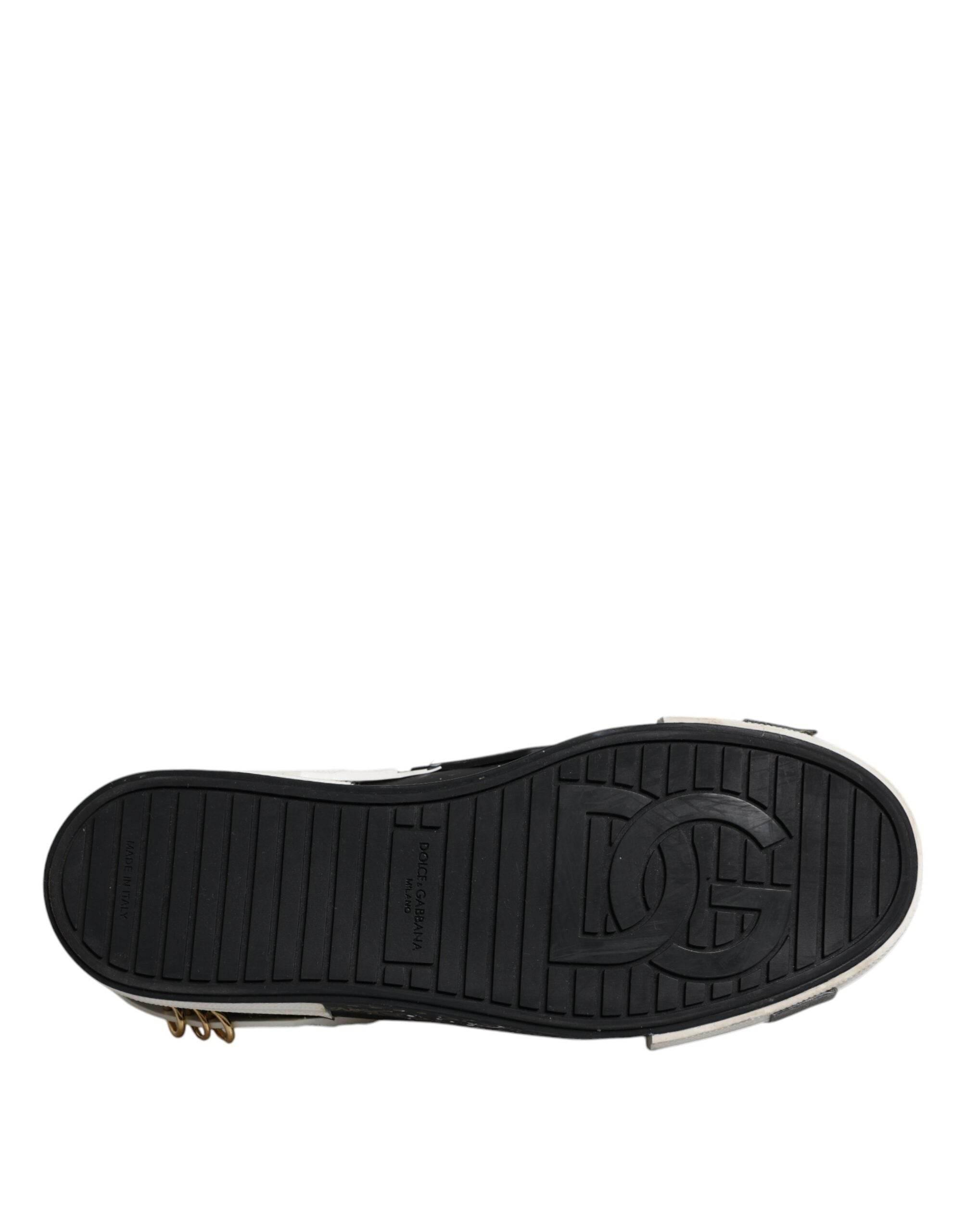 Dolce & Gabbana Black White Portofino Low Top Sneakers Shoes - Hilstor