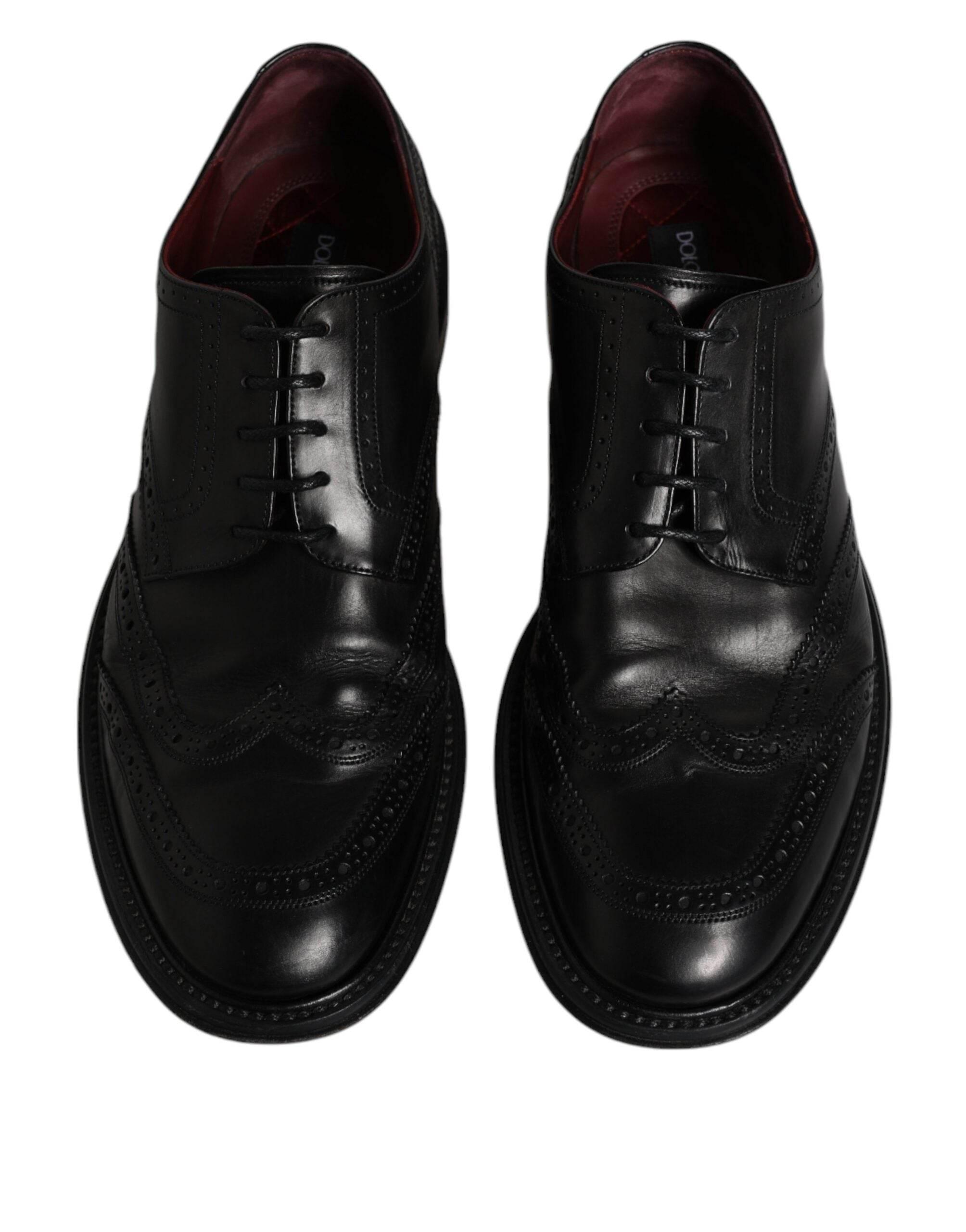 Dolce & Gabbana Black Leather Derby Wingtip Formal Shoes - Hilstor