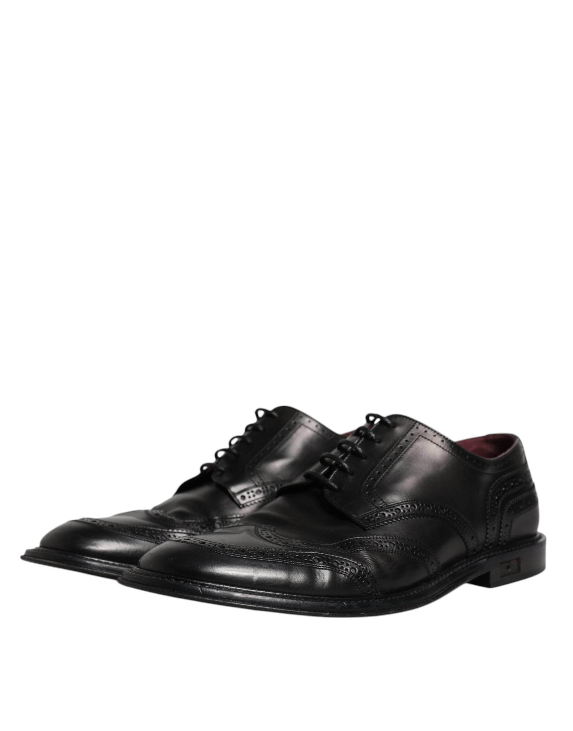 Dolce & Gabbana Black Leather Derby Wingtip Formal Shoes - Hilstor