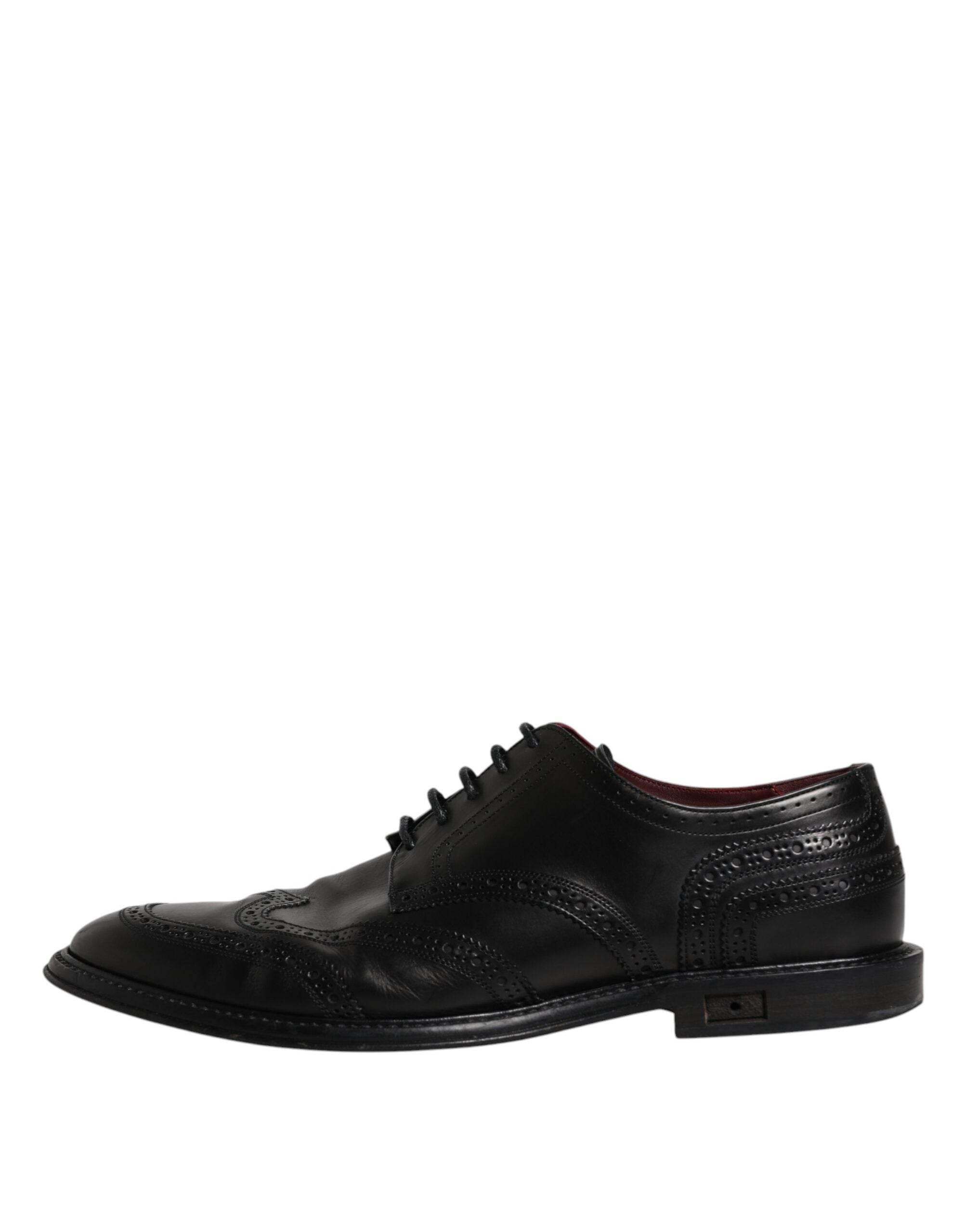 Dolce & Gabbana Black Leather Derby Wingtip Formal Shoes - Hilstor