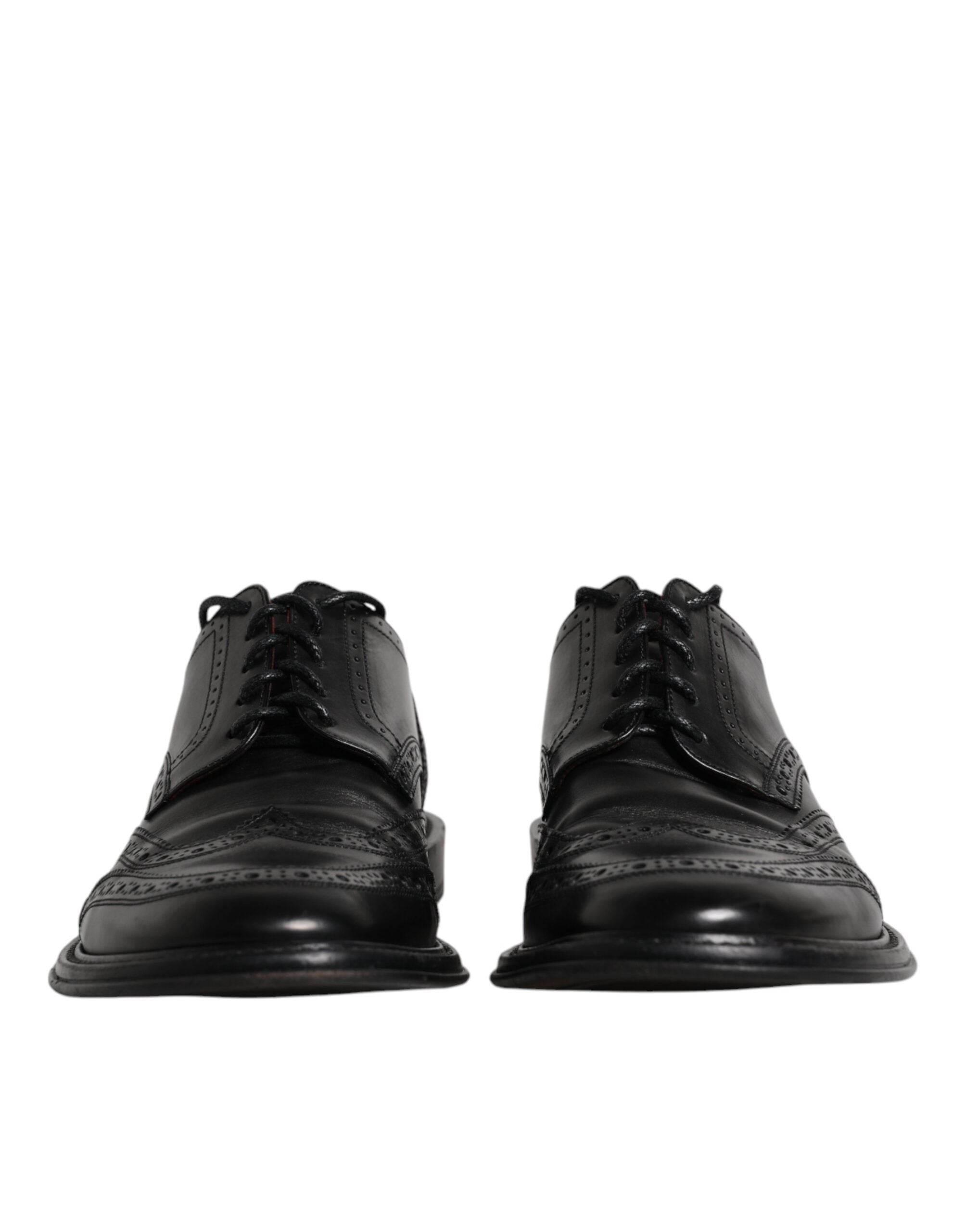 Dolce & Gabbana Black Leather Derby Wingtip Formal Shoes - Hilstor