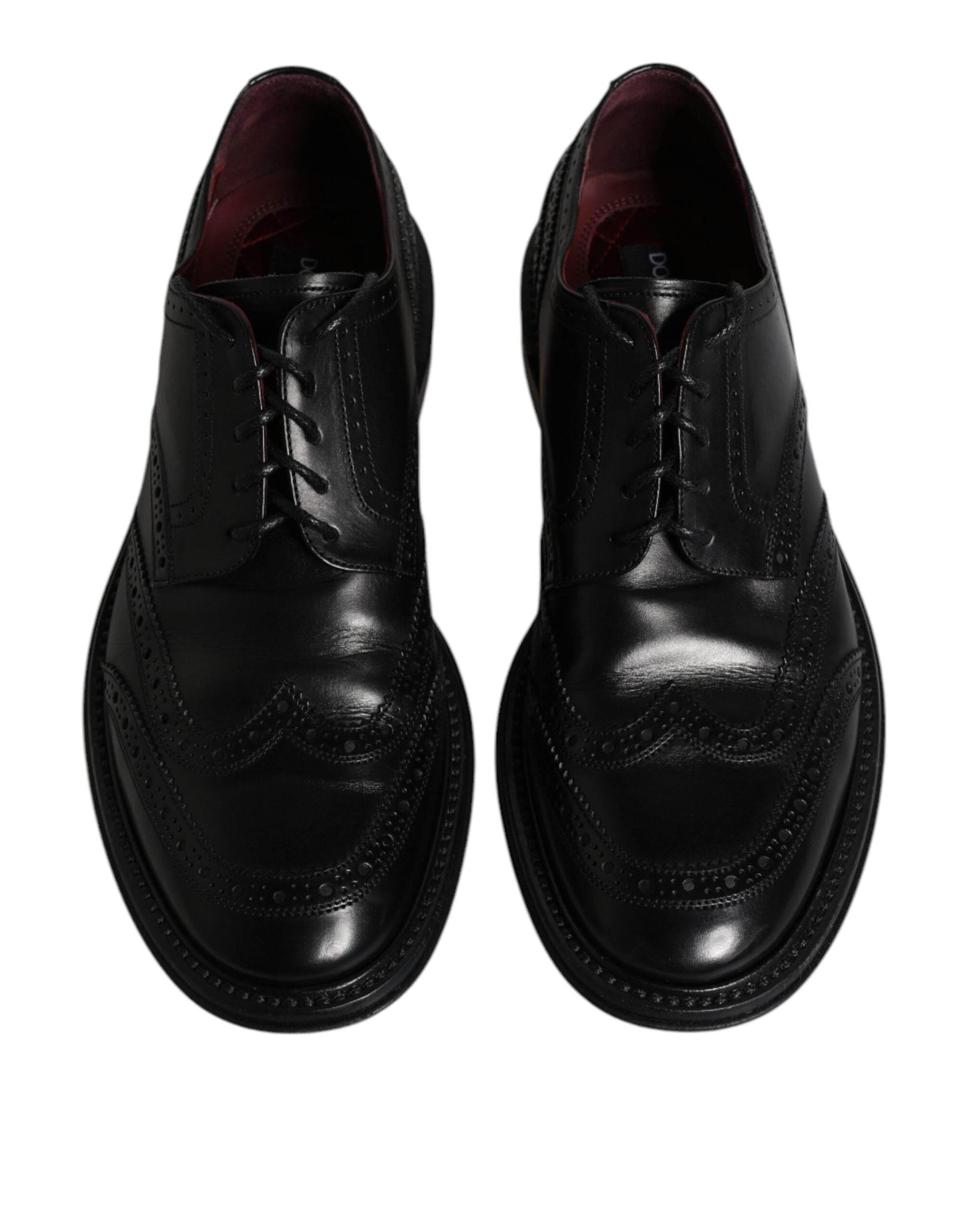 Dolce & Gabbana Black Leather Derby Wingtip Formal Shoes - Hilstor