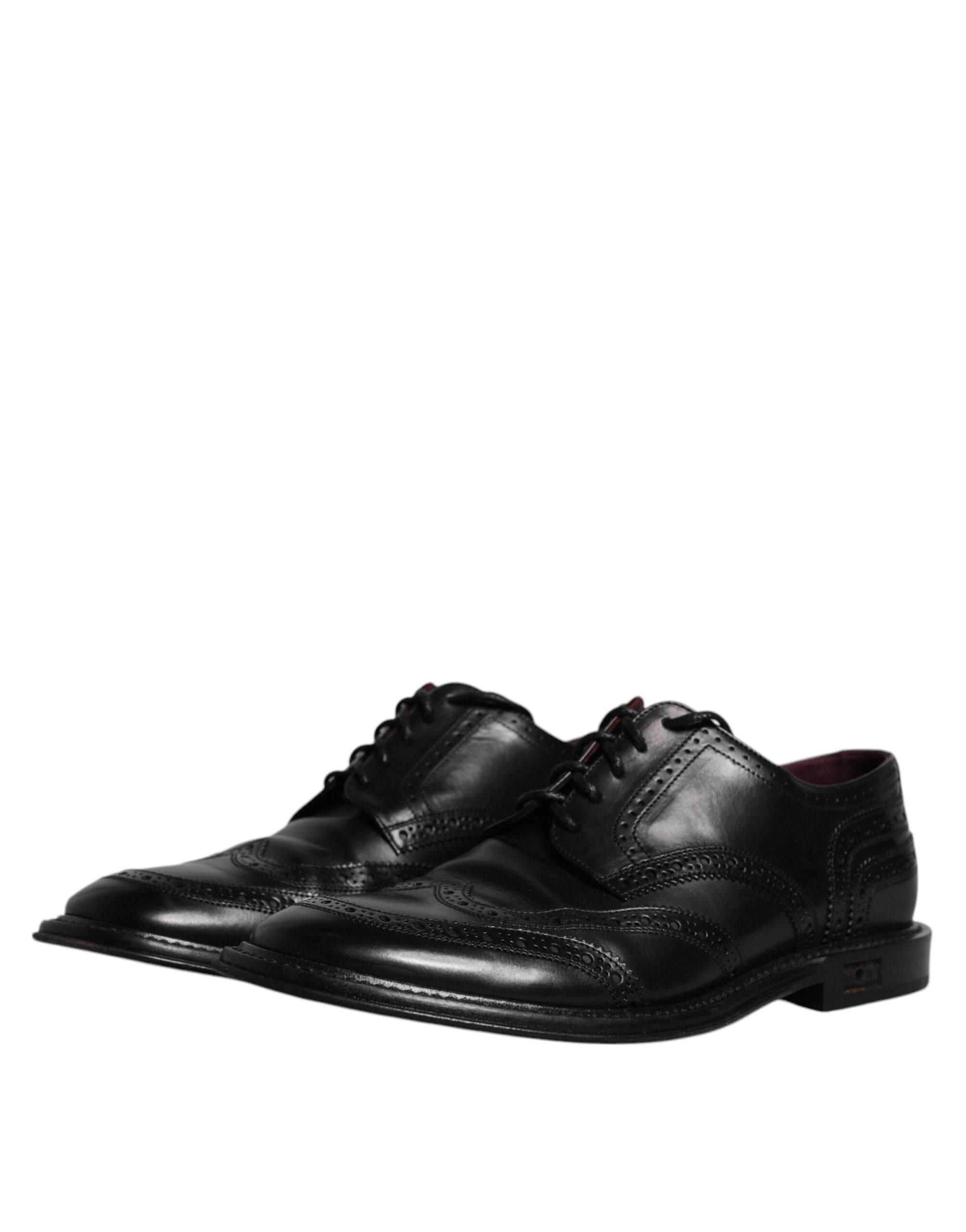 Dolce & Gabbana Black Leather Derby Wingtip Formal Shoes - Hilstor