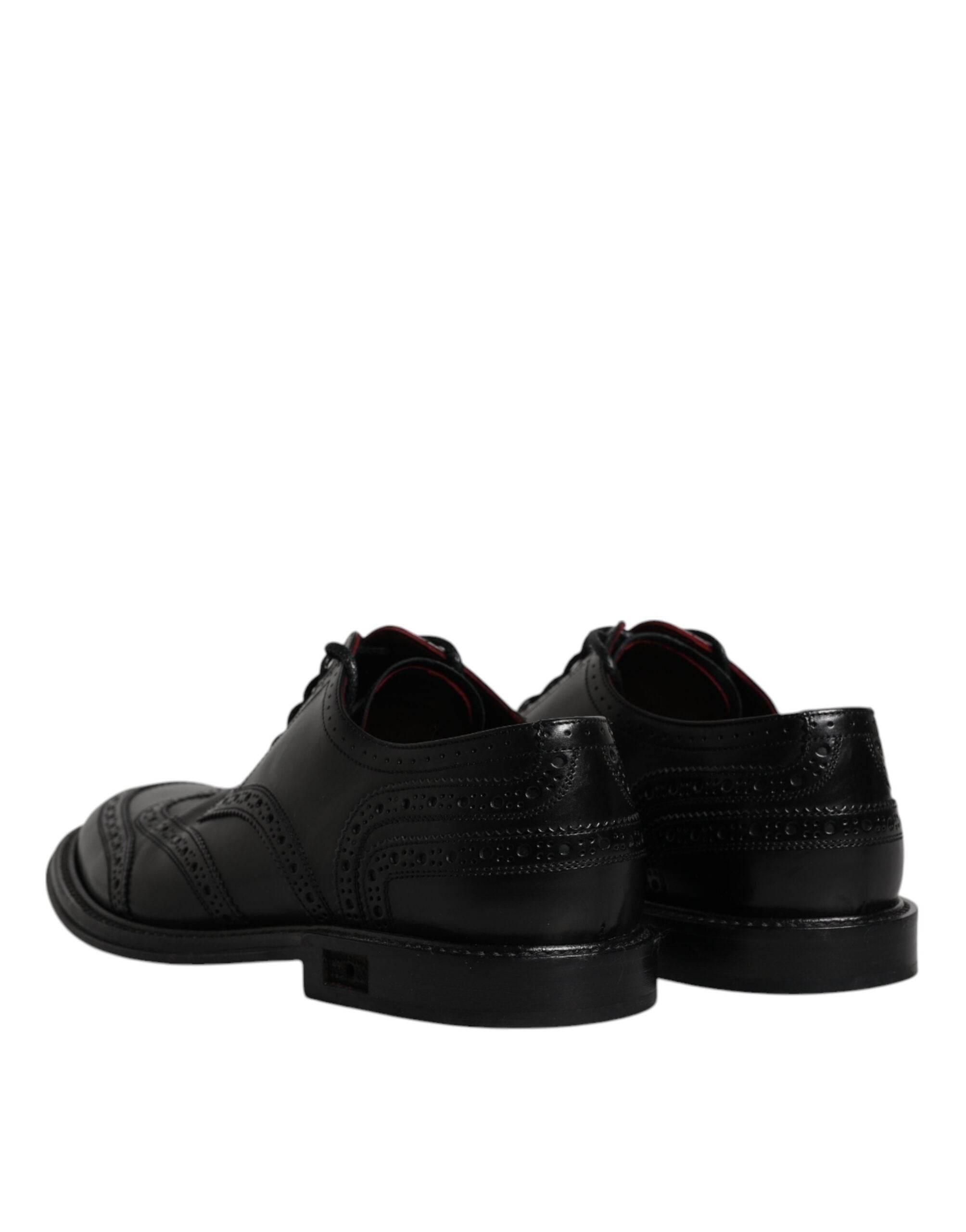 Dolce & Gabbana Black Leather Derby Wingtip Formal Shoes - Hilstor