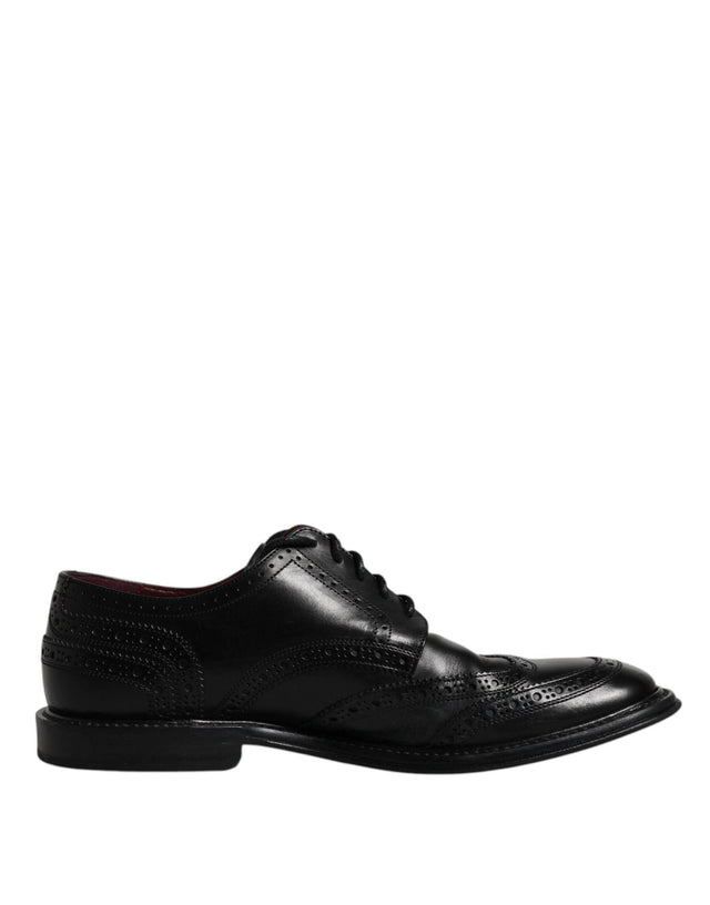 Dolce & Gabbana Black Leather Derby Wingtip Formal Shoes - Hilstor