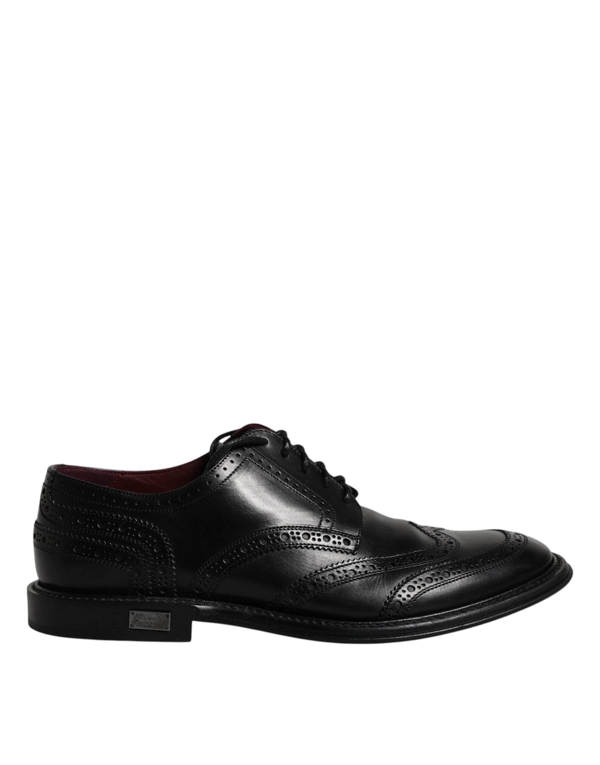 Dolce & Gabbana Black Leather Derby Wingtip Formal Shoes - Hilstor