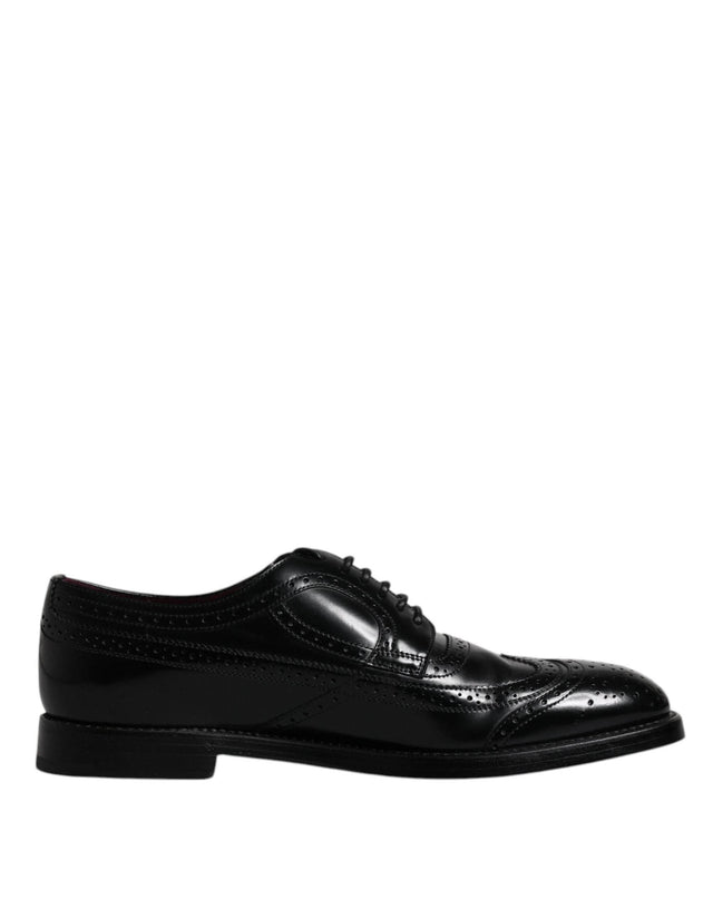 Dolce & Gabbana Black Leather Derby Wingtip Formal Shoes - Hilstor