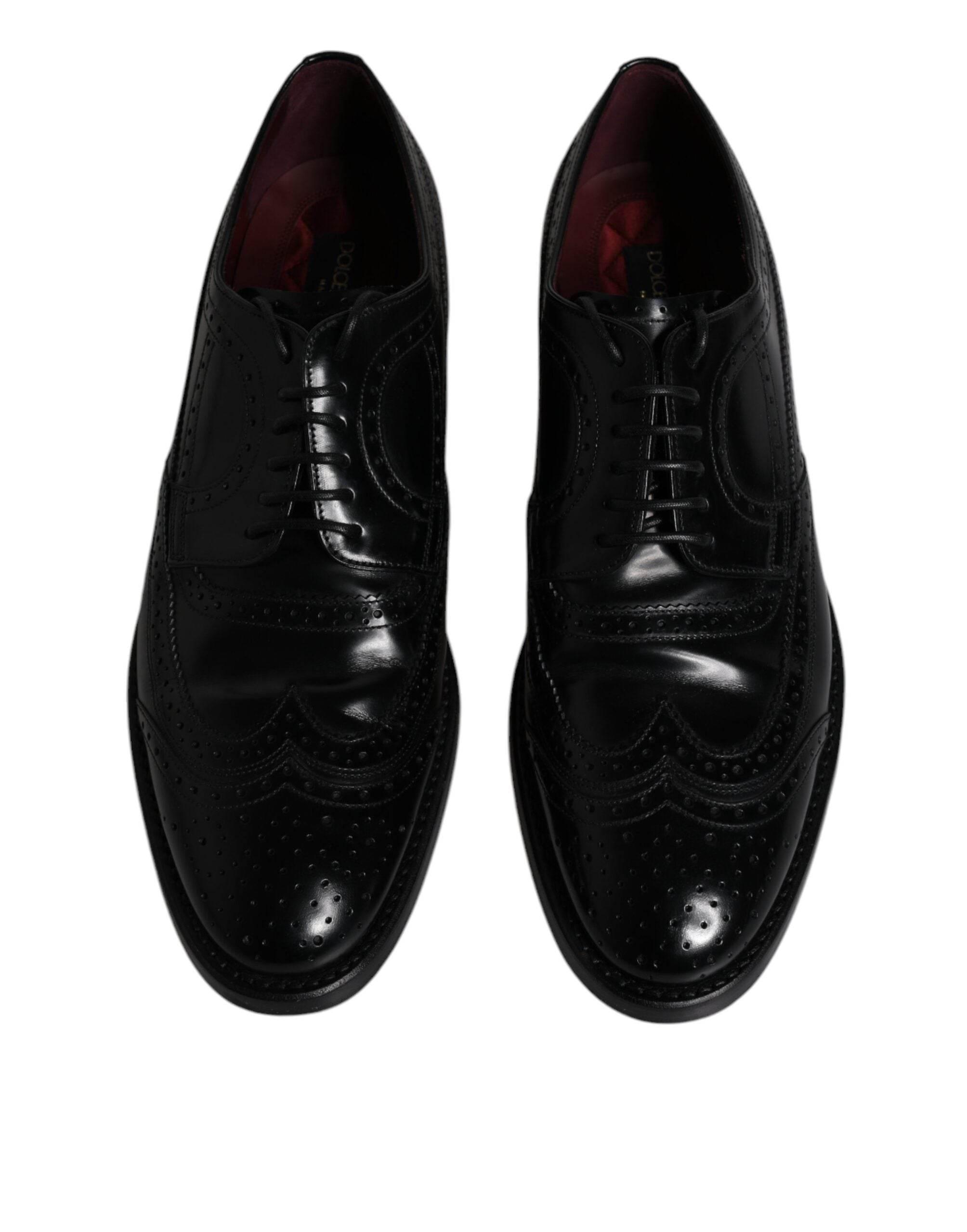 Dolce & Gabbana Black Leather Derby Wingtip Formal Shoes - Hilstor