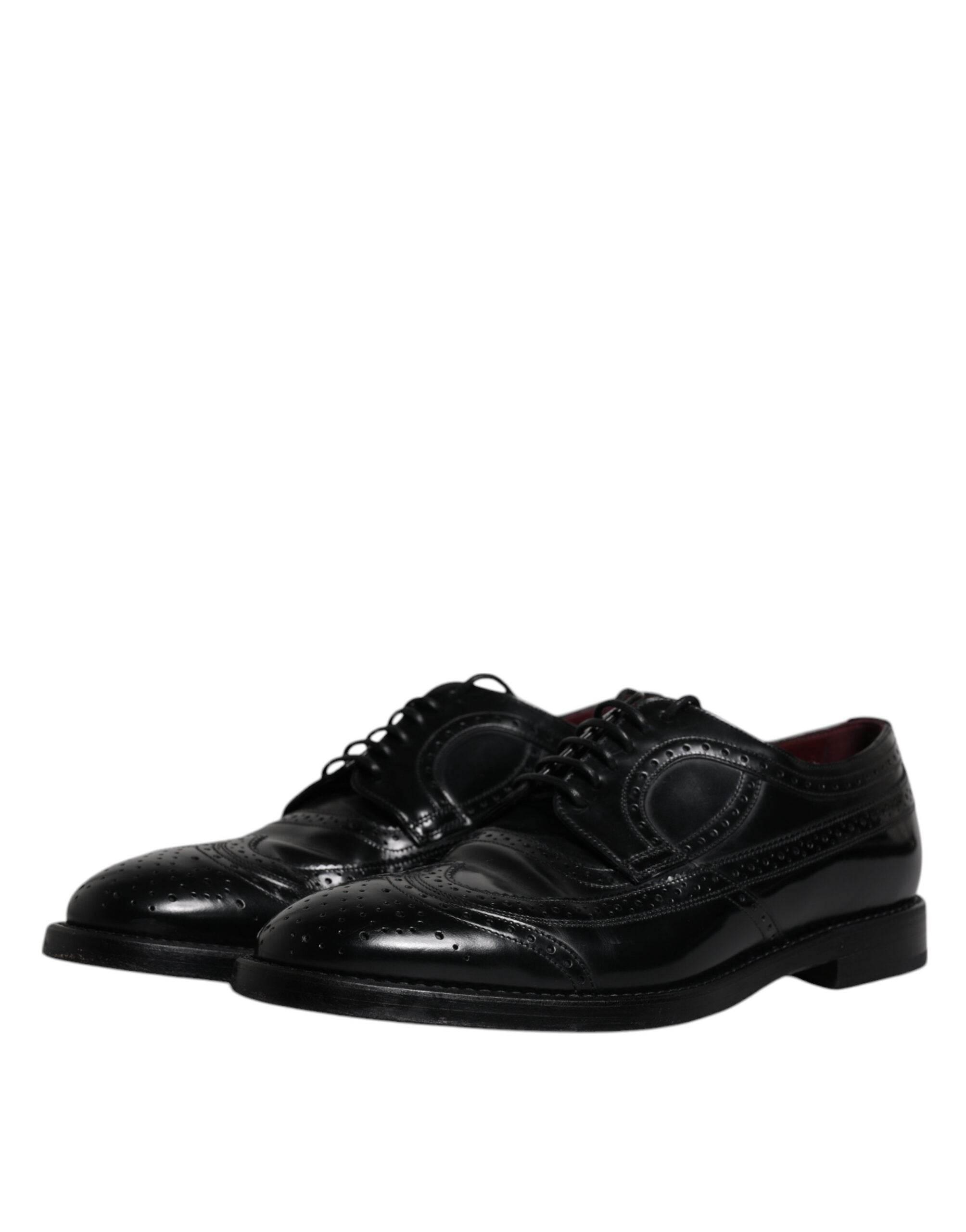 Dolce & Gabbana Black Leather Derby Wingtip Formal Shoes - Hilstor
