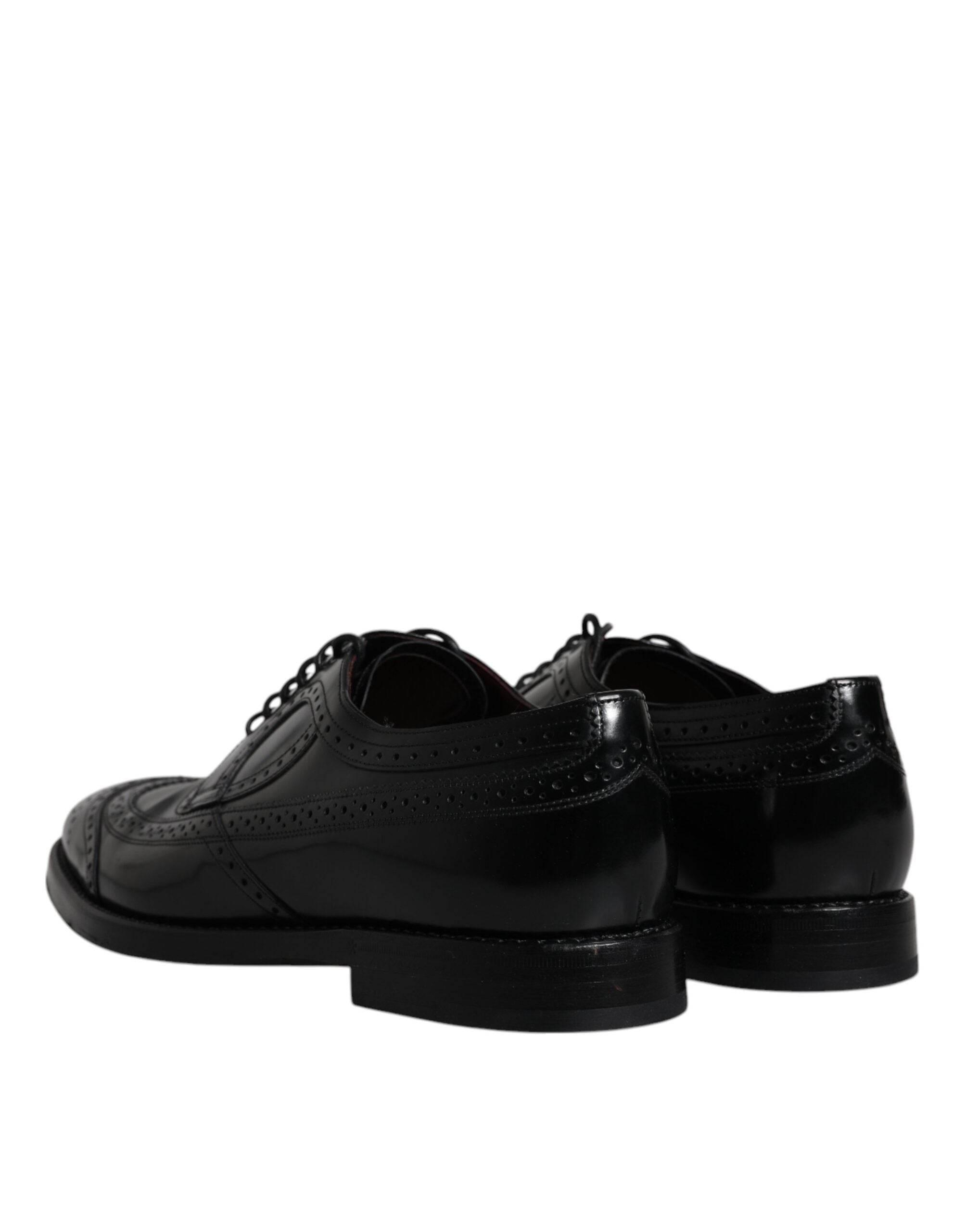 Dolce & Gabbana Black Leather Derby Wingtip Formal Shoes - Hilstor