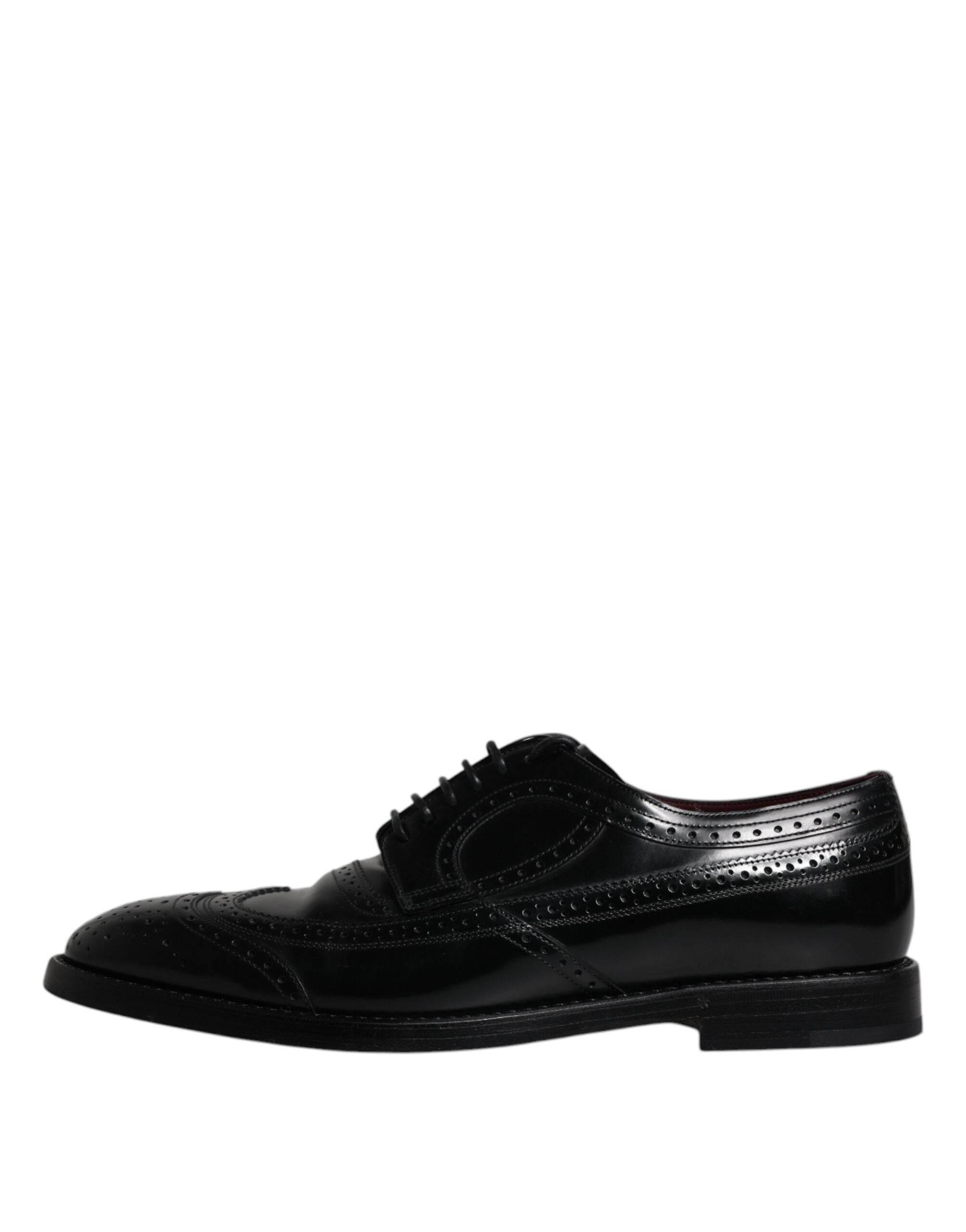 Dolce & Gabbana Black Leather Derby Wingtip Formal Shoes - Hilstor