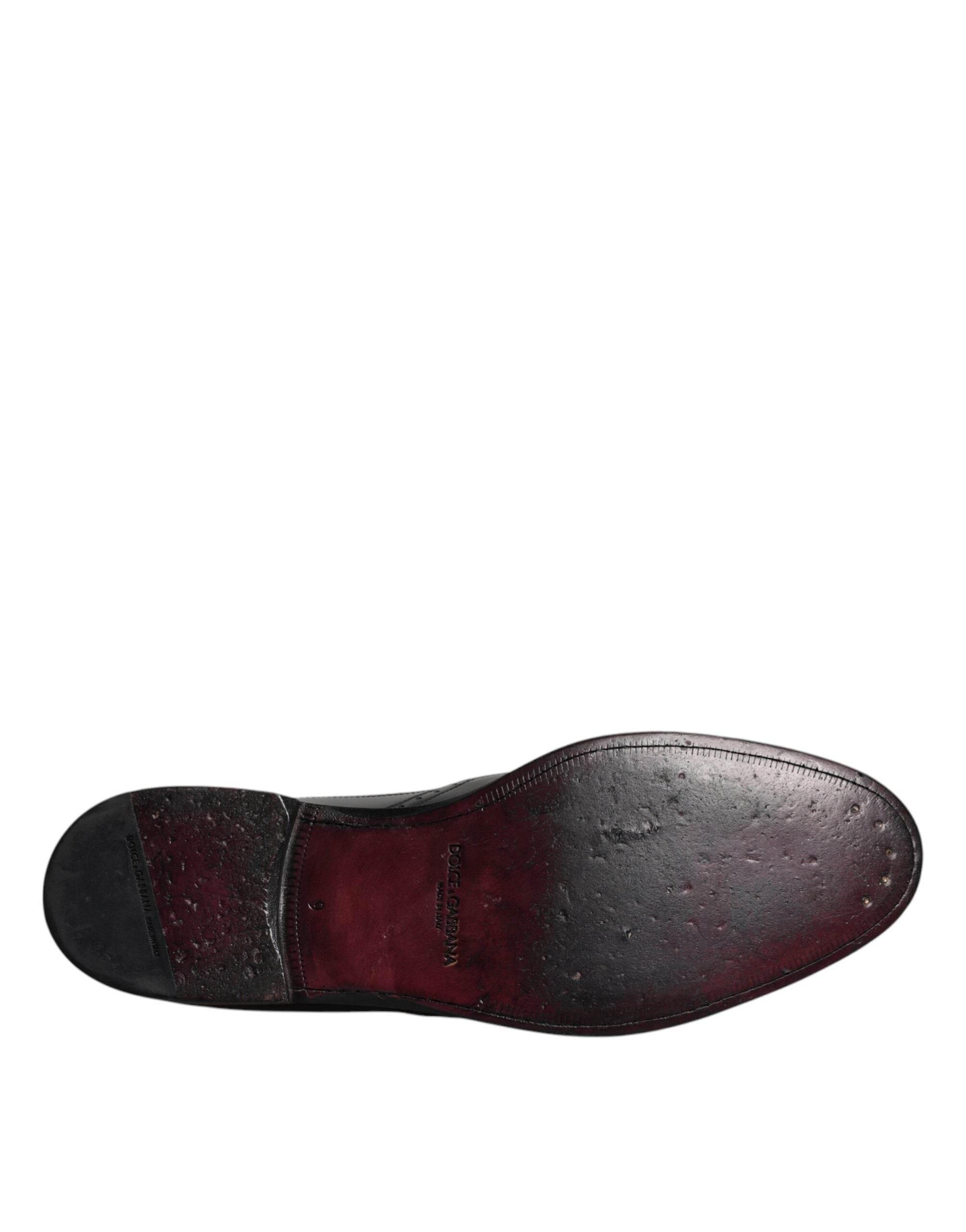 Dolce & Gabbana Black Leather Derby Wingtip Formal Shoes - Hilstor