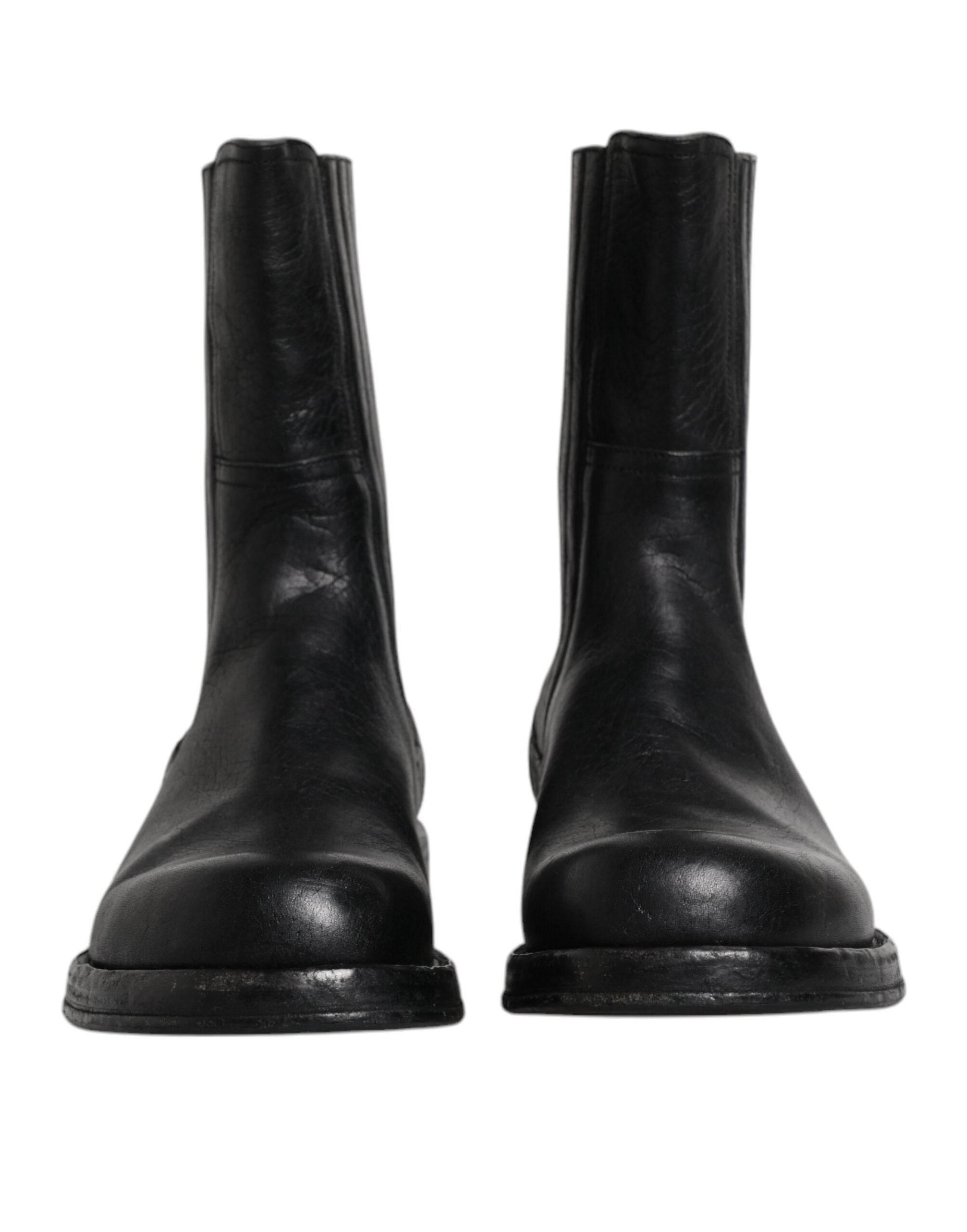 Dolce & Gabbana Black Horse Leather Mid Calf Boots Shoes - Hilstor