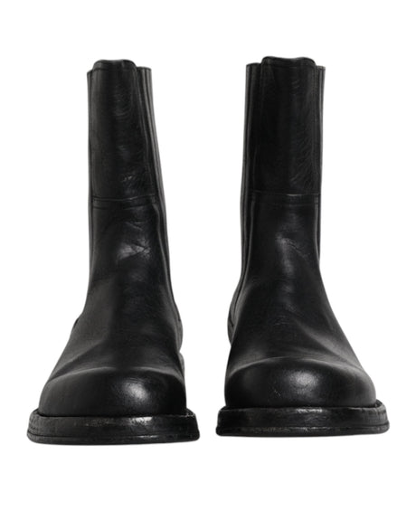 Dolce & Gabbana Black Horse Leather Mid Calf Boots Shoes - Hilstor