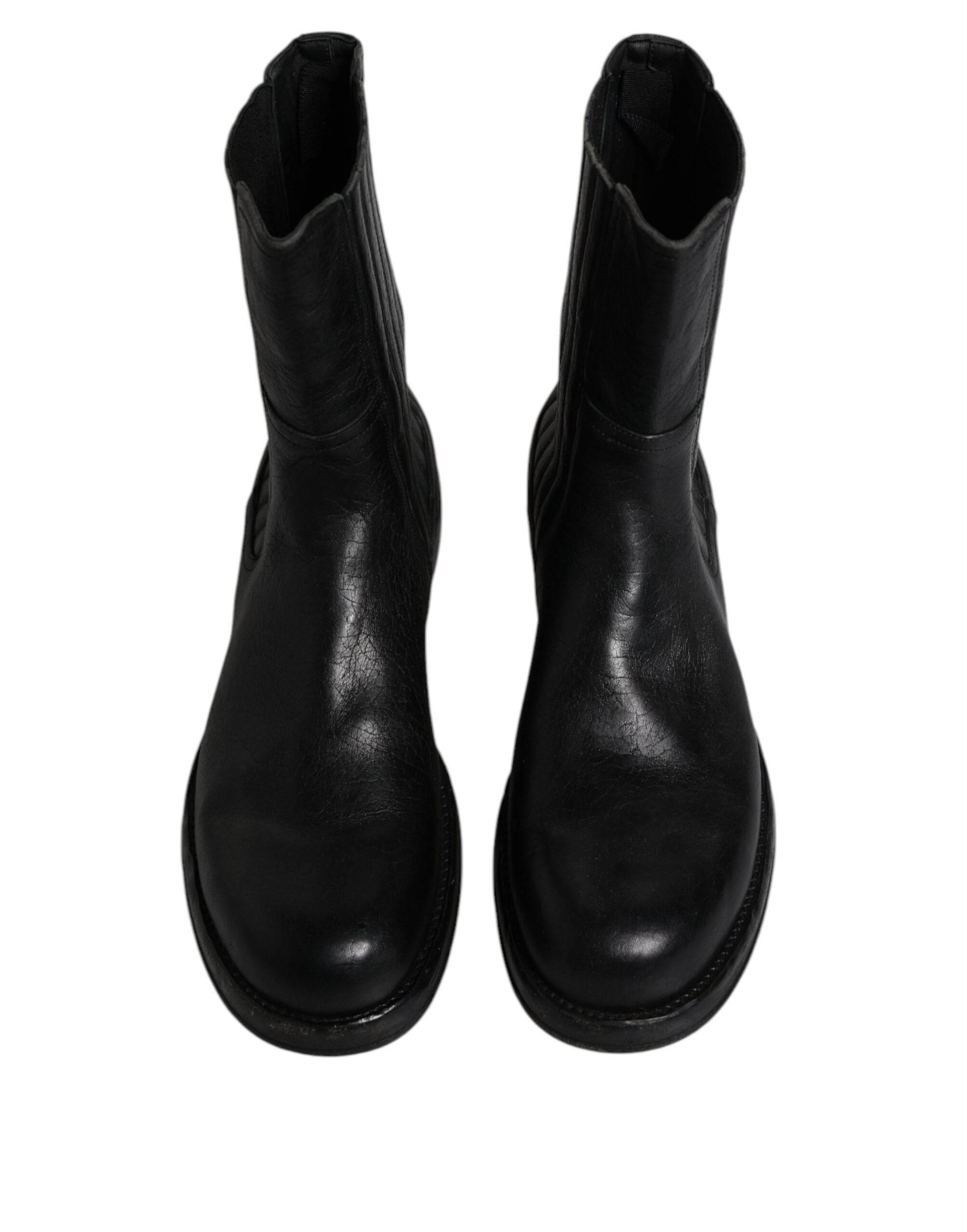 Dolce & Gabbana Black Horse Leather Mid Calf Boots Shoes - Hilstor