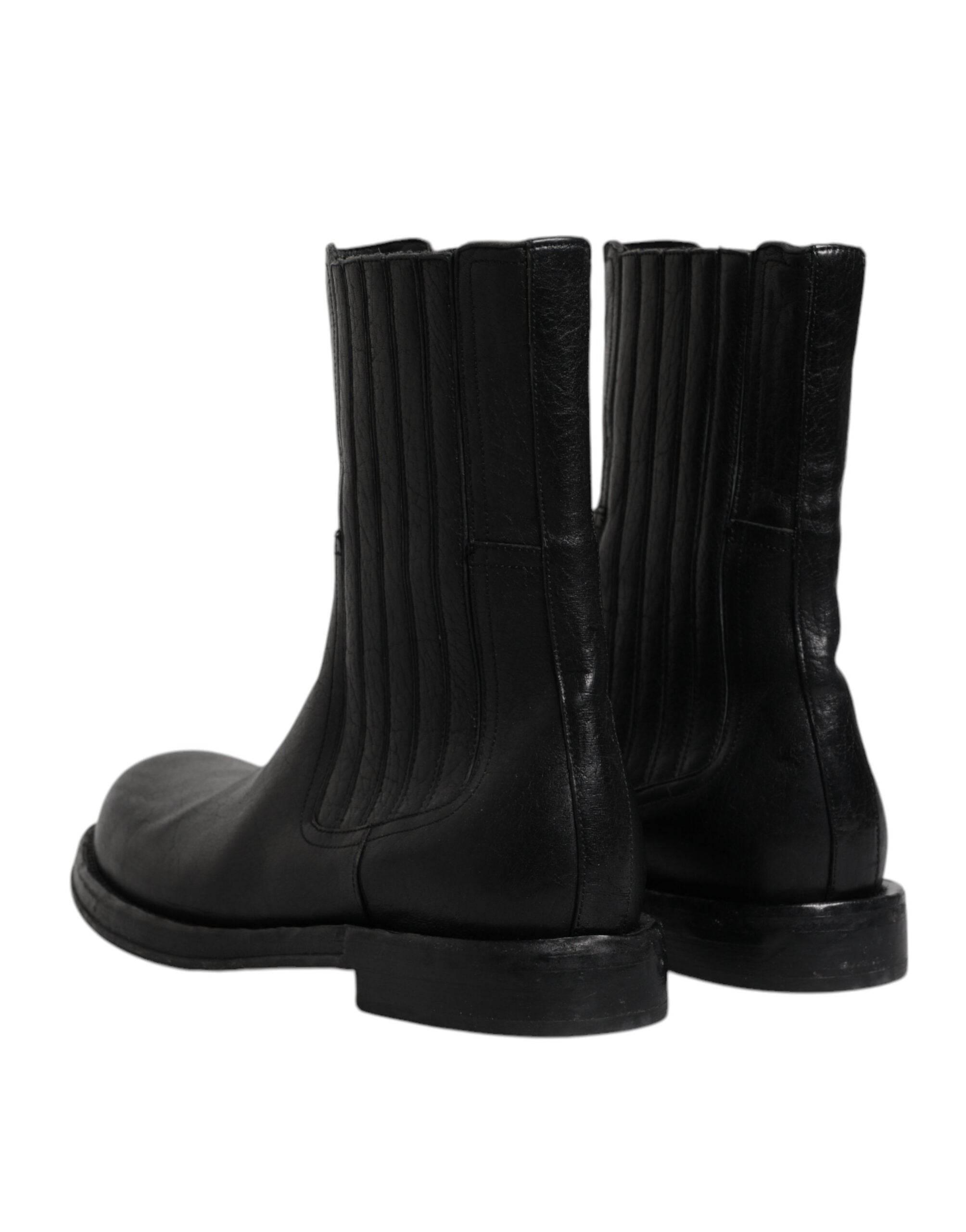 Dolce & Gabbana Black Horse Leather Mid Calf Boots Shoes - Hilstor