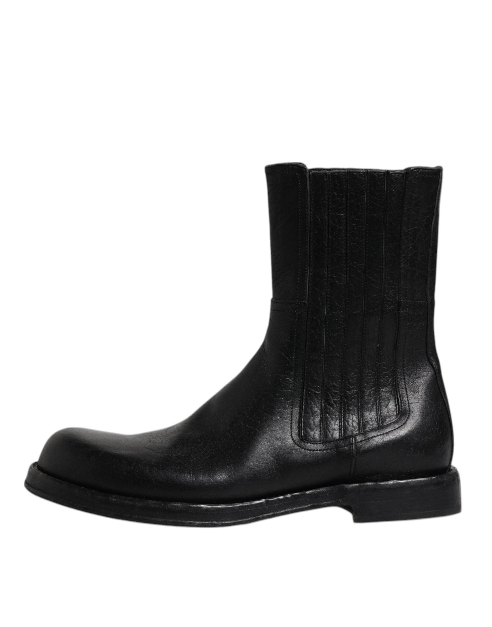 Dolce & Gabbana Black Horse Leather Mid Calf Boots Shoes - Hilstor
