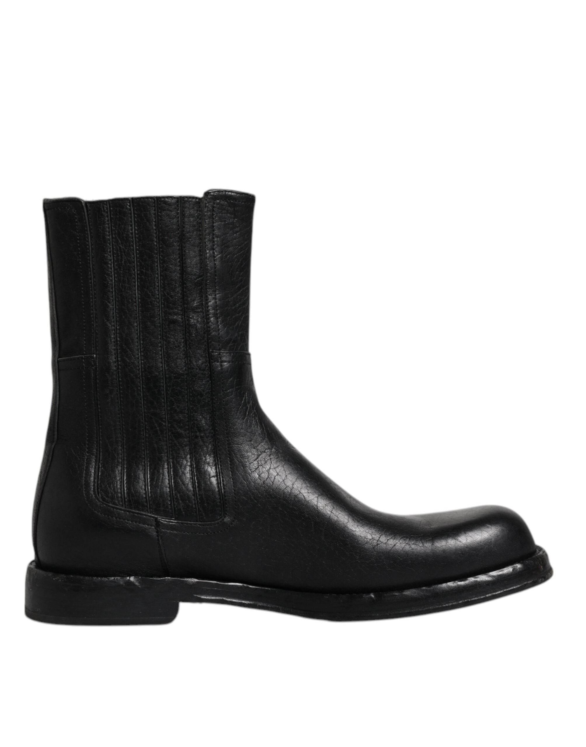 Dolce & Gabbana Black Horse Leather Mid Calf Boots Shoes - Hilstor