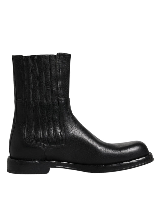Dolce & Gabbana Black Horse Leather Mid Calf Boots Shoes - Hilstor