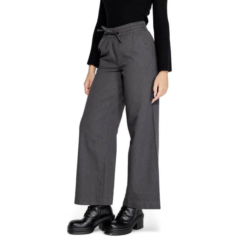 Jacqueline De Yong Gray Cotton Pant - Hilstor