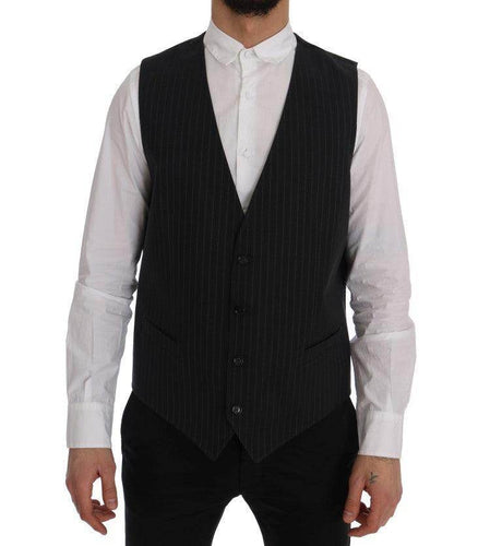 Dolce & Gabbana Gray STAFF Cotton Striped Vest - Hilstor
