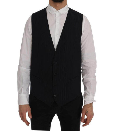 Dolce & Gabbana Black STAFF Wool Striped Vest - Hilstor