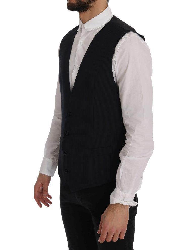 Dolce & Gabbana Black STAFF Wool Striped Vest - Hilstor