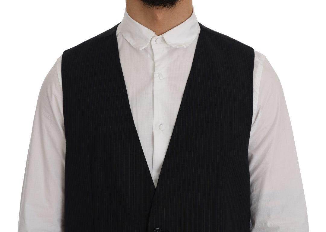 Dolce & Gabbana Black STAFF Wool Striped Vest - Hilstor