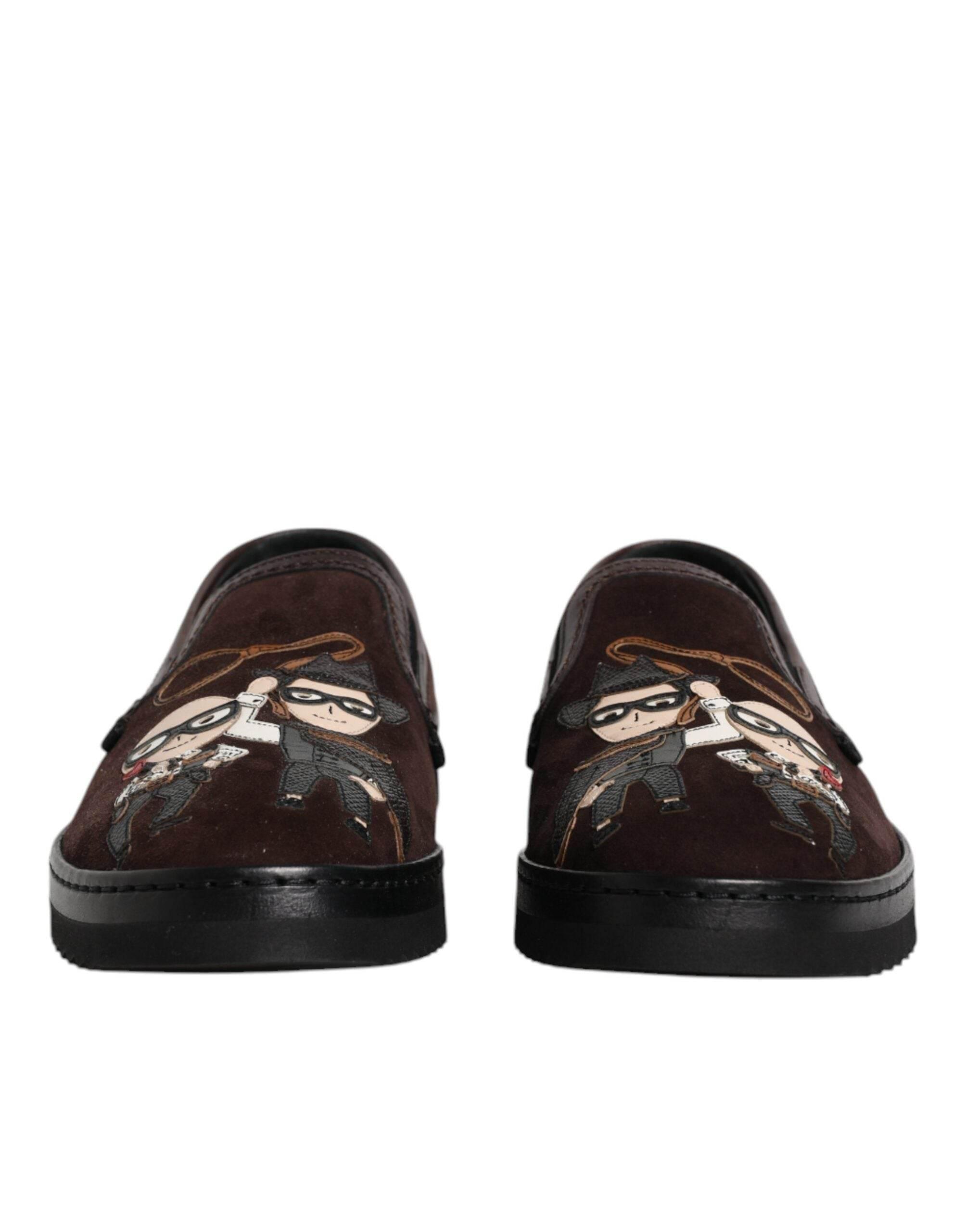 Dolce & Gabbana Brown Suede DG Family Slip On Flats Shoes - Hilstor