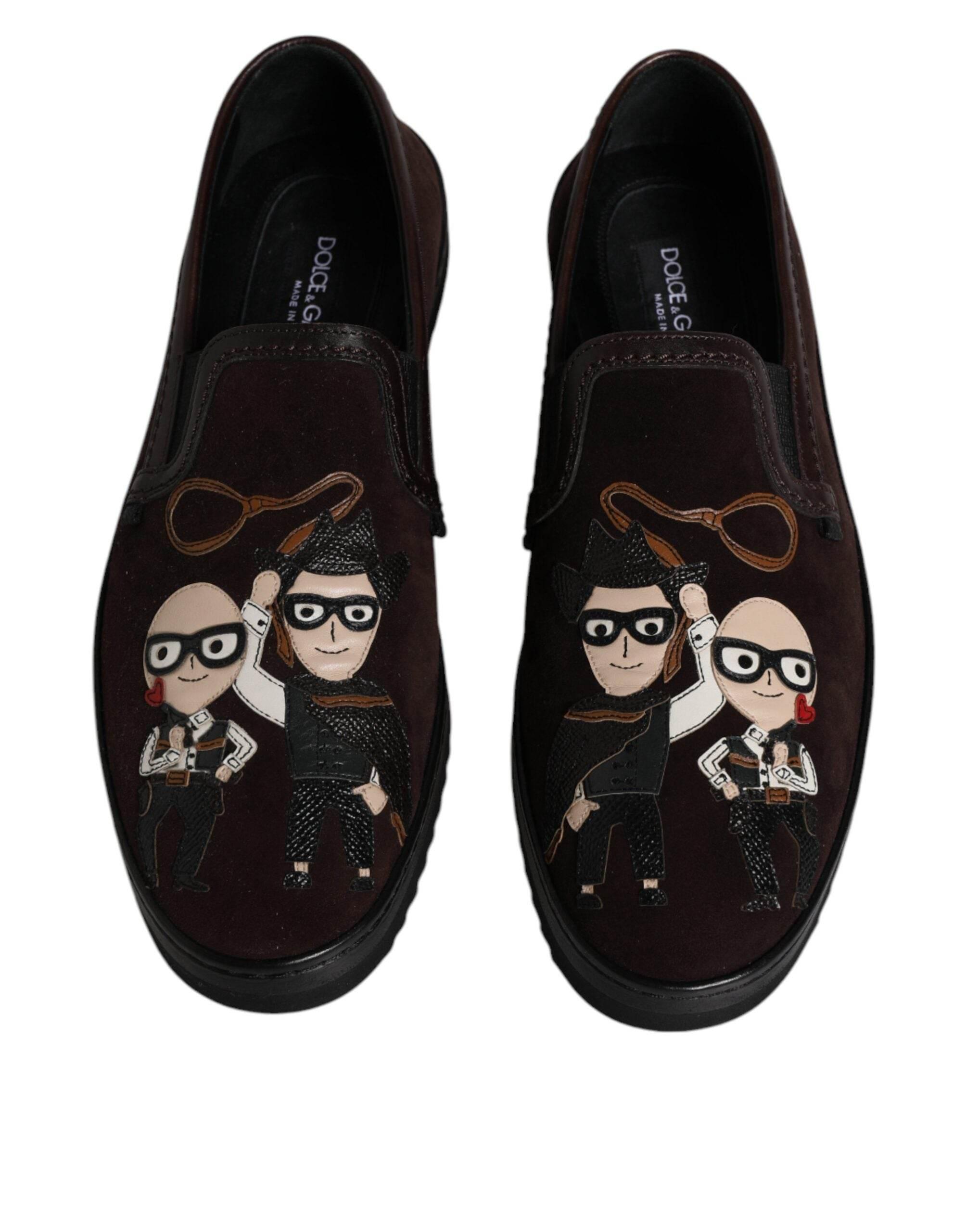 Dolce & Gabbana Brown Suede DG Family Slip On Flats Shoes - Hilstor