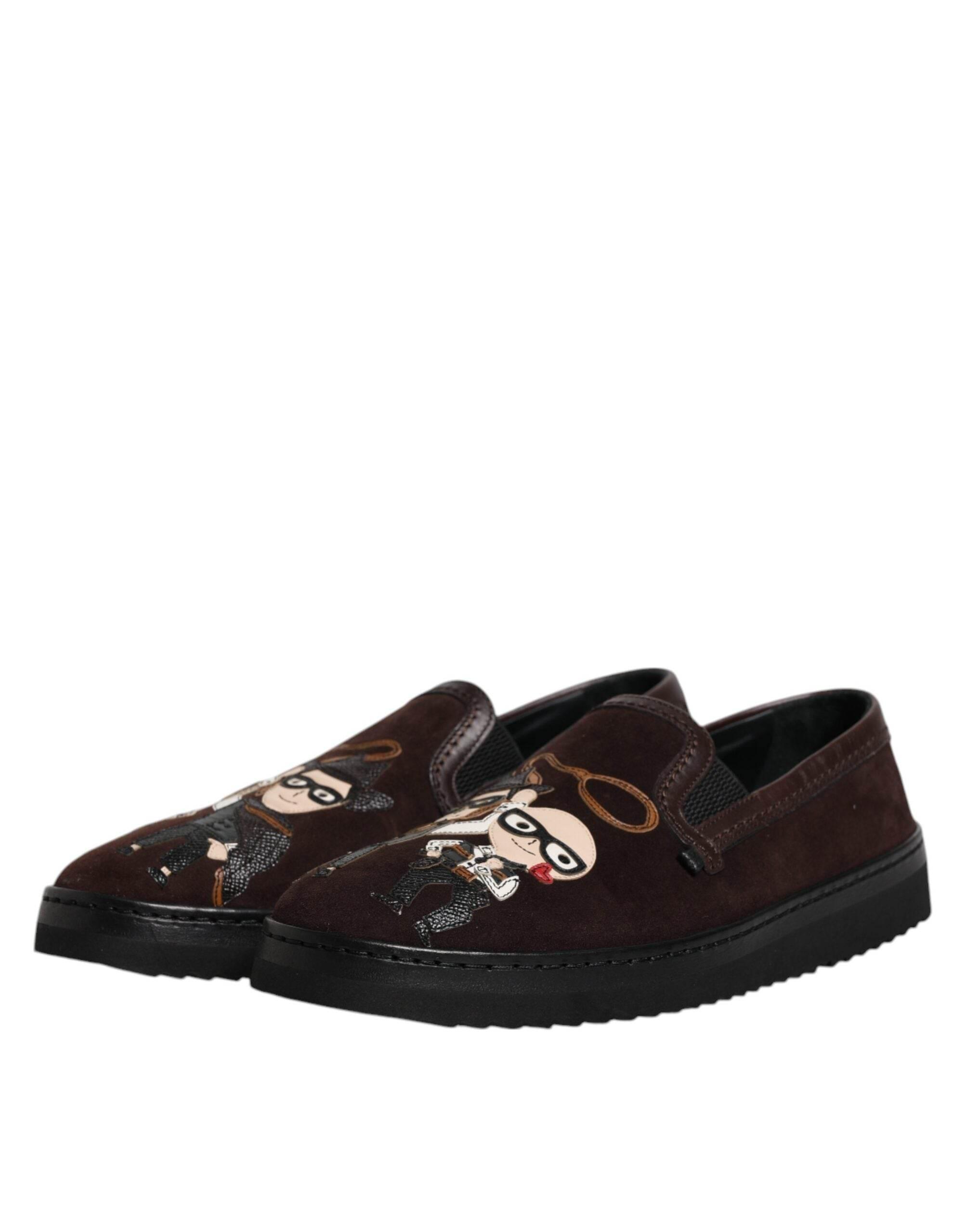 Dolce & Gabbana Brown Suede DG Family Slip On Flats Shoes - Hilstor
