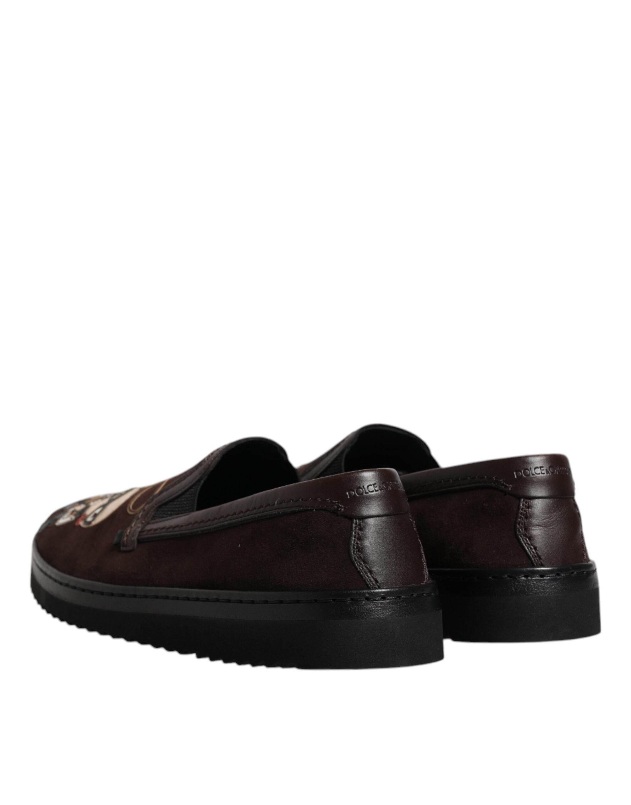 Dolce & Gabbana Brown Suede DG Family Slip On Flats Shoes - Hilstor