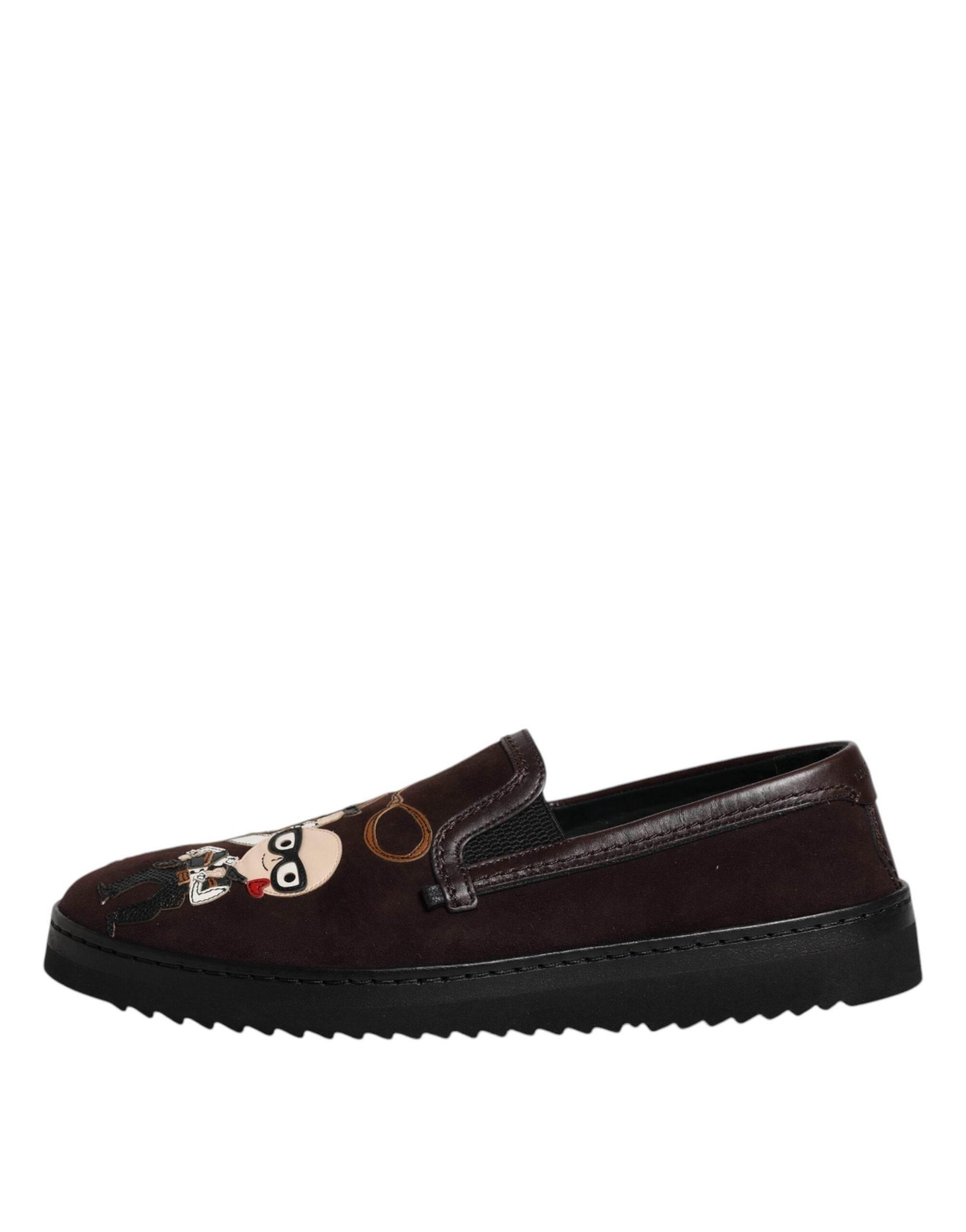 Dolce & Gabbana Brown Suede DG Family Slip On Flats Shoes - Hilstor