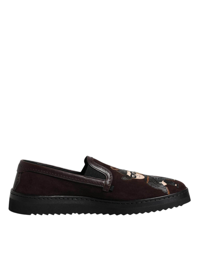 Dolce & Gabbana Brown Suede DG Family Slip On Flats Shoes - Hilstor
