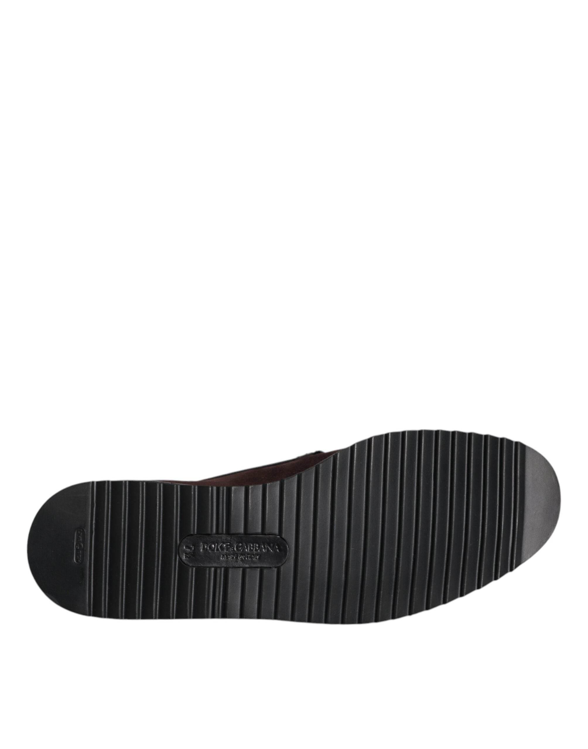 Dolce & Gabbana Brown Suede DG Family Slip On Flats Shoes - Hilstor