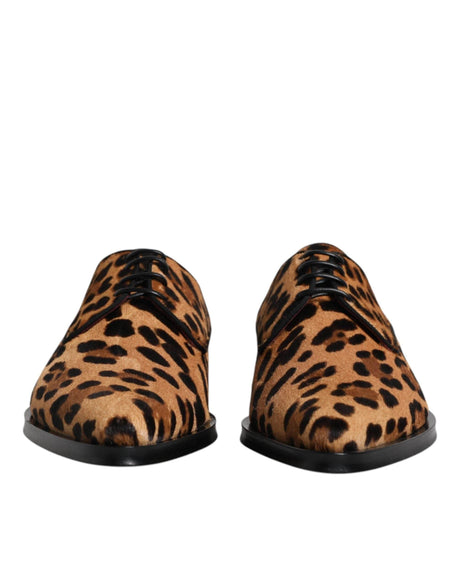 Dolce & Gabbana Brown Leopard Derby Formal Men Dress Shoes - Hilstor