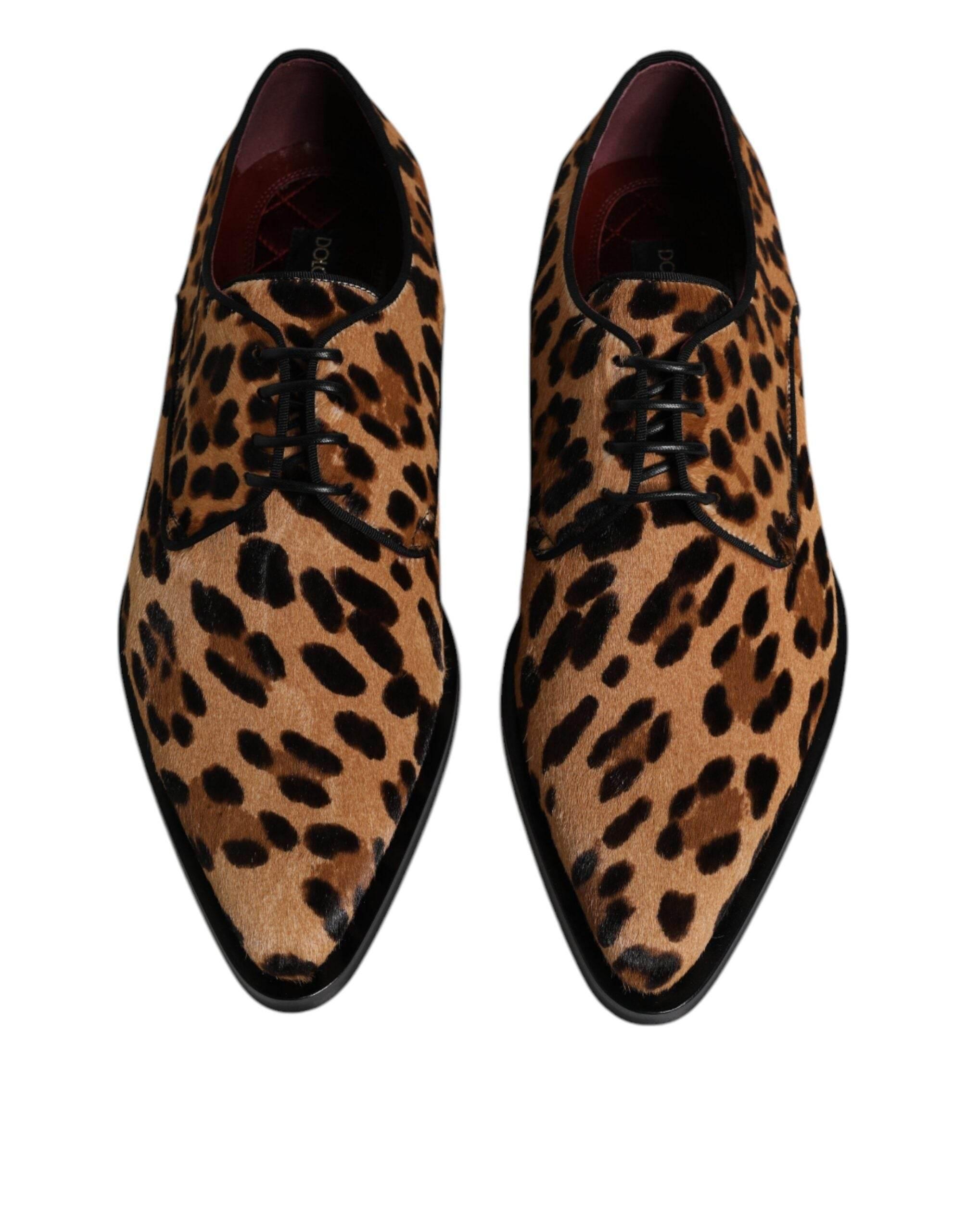 Dolce & Gabbana Brown Leopard Derby Formal Men Dress Shoes - Hilstor